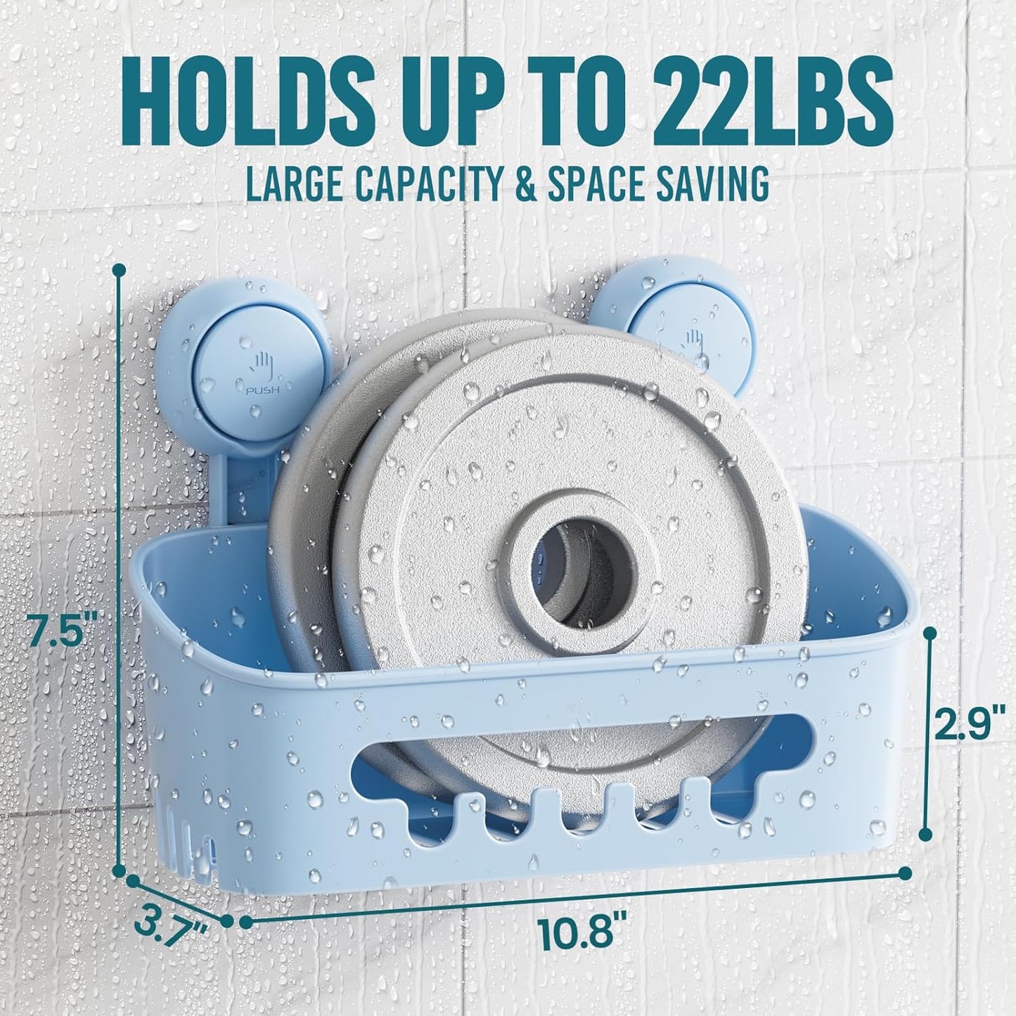 TAILI Shower Caddy Suction Cup, Heavy Duty Bathroom Organizer, Removable Shelves for Inside Shower, Shampoo, Waterproof Suction Plastic Storage for Bathroom Accessories Holder, Blue