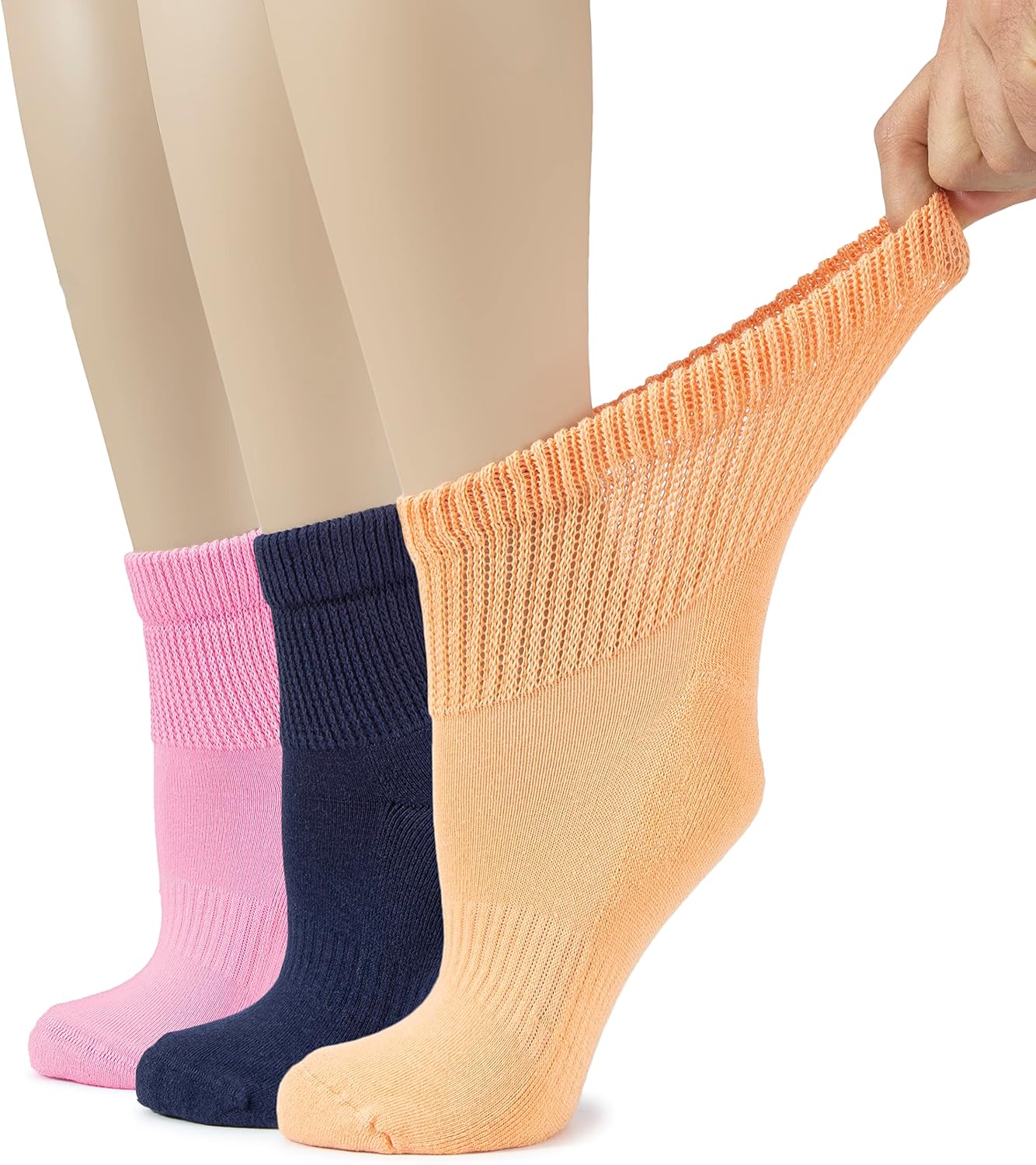 Hugh Ugoli Women's Cotton Diabetic Ankle Socks, Wide, Loose, Stretchy, Seamless Toe, Non Binding Top Semi Cushion, 3-6 Pairs