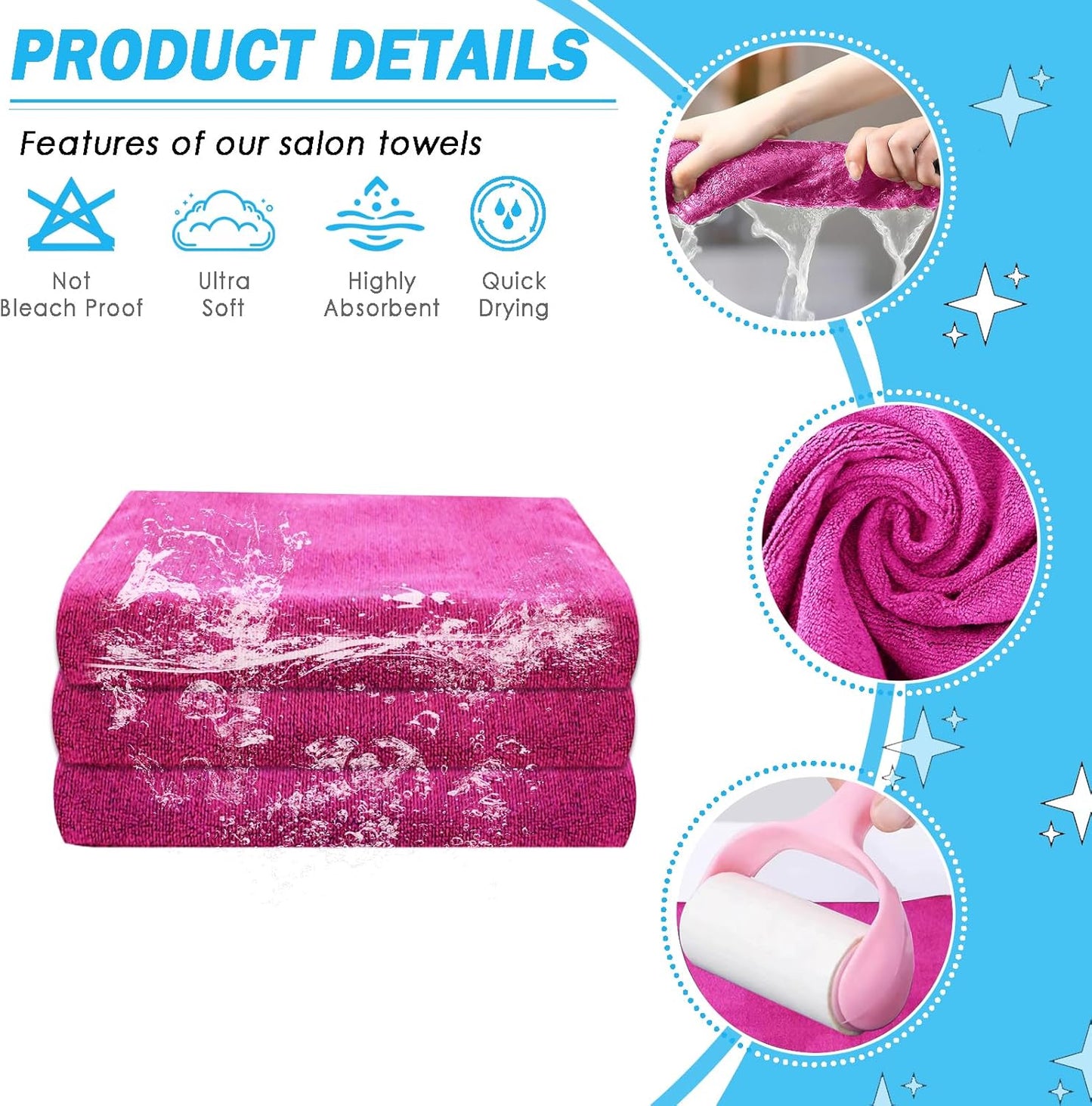 Pink Salon Towels, Super Soft and Absorbent Microfiber Hair Towel for Salon, Bath, Spa, Pool and Home, 27 inch X 16 inch (Pink - 6 Pack)