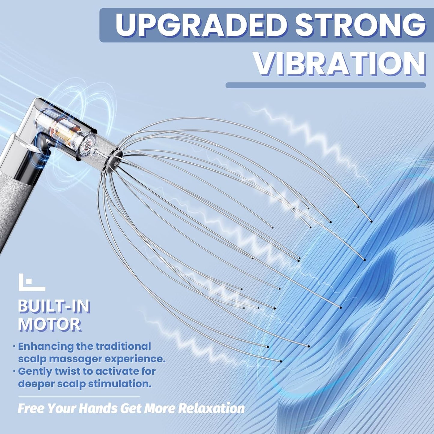 Head Massager Scalp, Vibrating Electric Scalp Massagers, Battery Powered Head Scratchers Massager Whisk Hair Massage Relax Tool with 20 Metal Fingers for Stress Relief, ldeal Gift for Women & Men