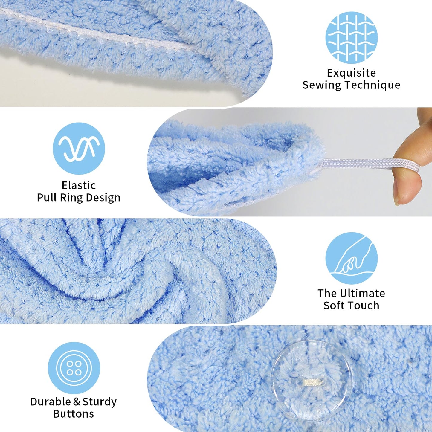 3 Pack Microfiber Hair Towel Wrap for Women 25.4"x9.8", Super Absorbent Hair Towel Wrap, Quick Dry Hair Towels with Button for Curly Hair Anti Frizz (Blue,Green,Gray)