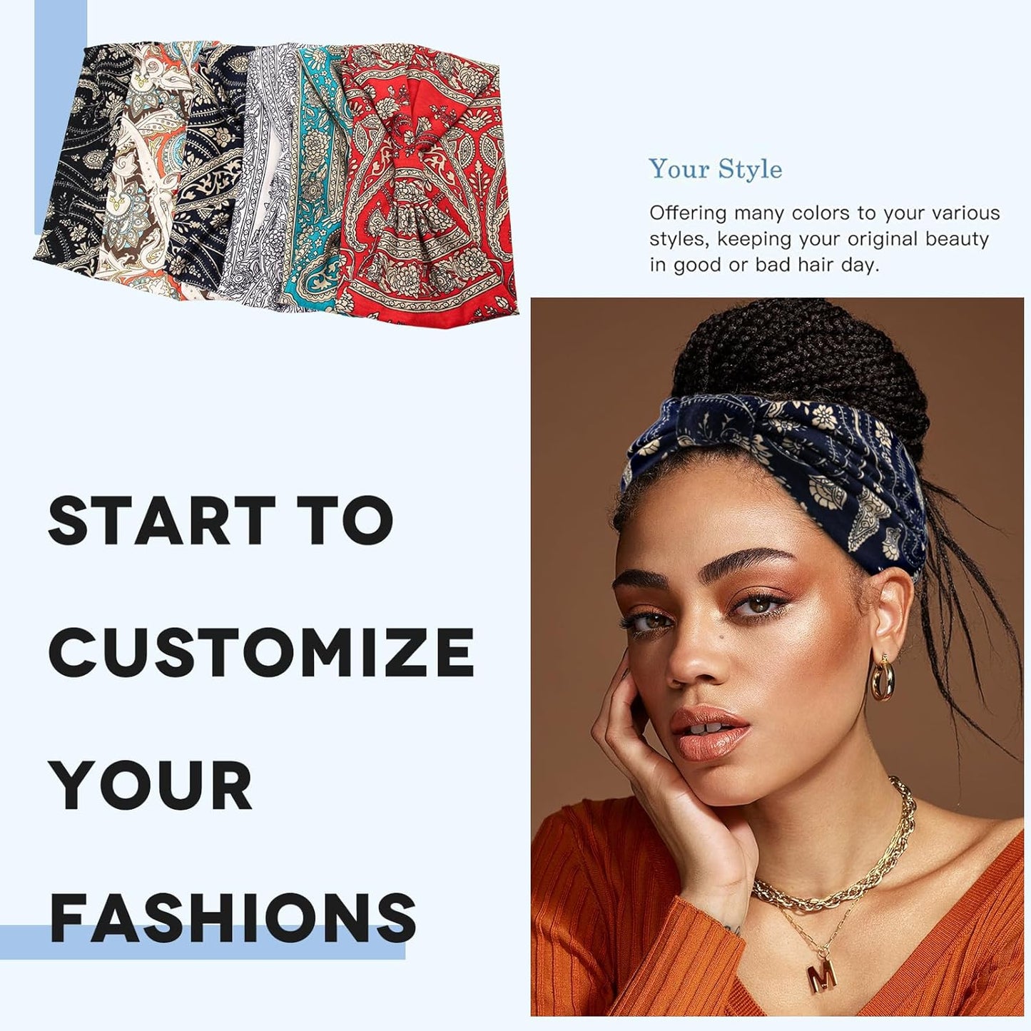 Yeshan Wide Headbands for Women Boho Knotted Head Wraps Turbans Non Slip Bandana Headbands Sport Yoga Workout Stretchy Hair bands,Pack of 6