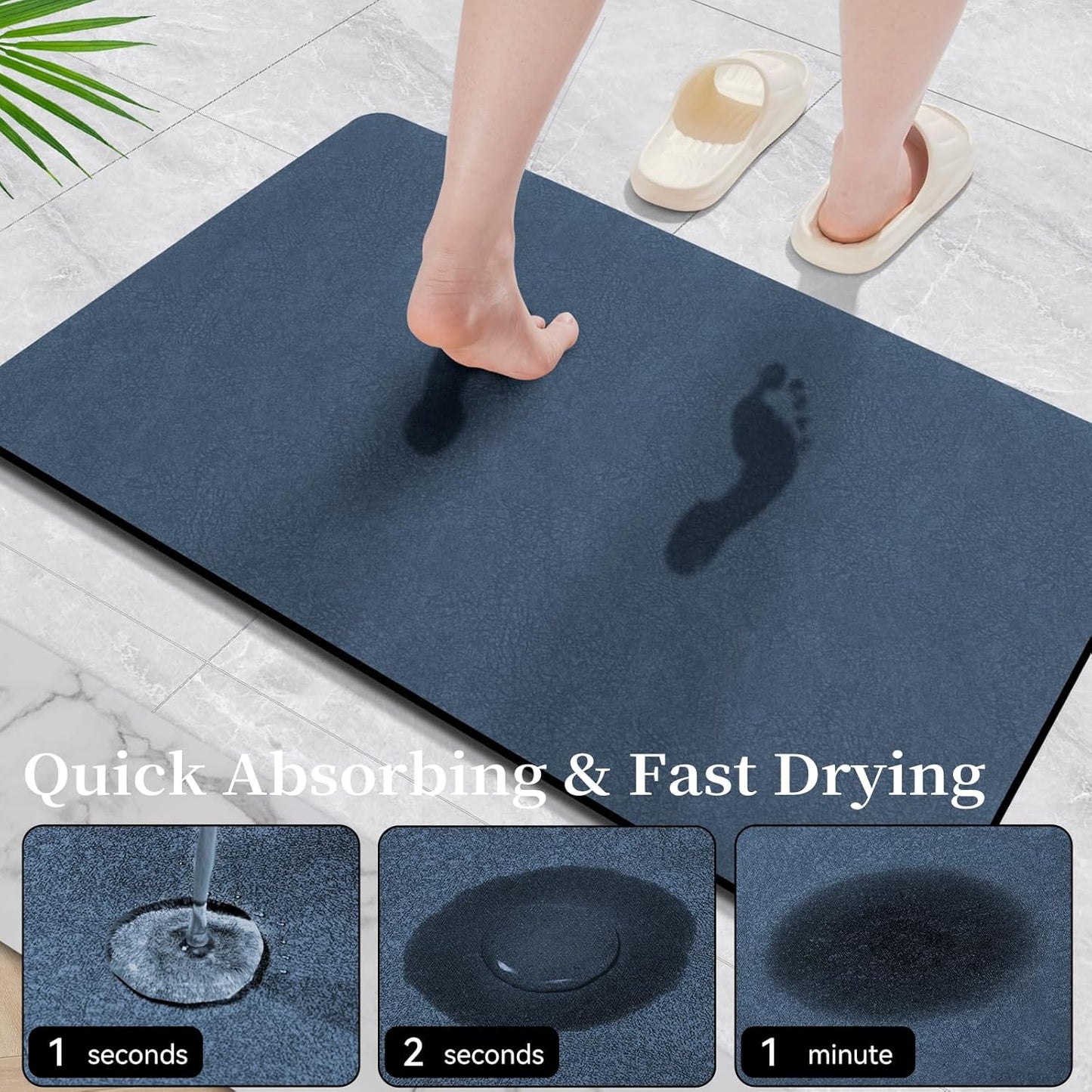Bathroom Rugs Sets 2 Piece - Quick Dry Super Absorbent Bath Mats for Bathroom Diatomaceous Earth Bath Rugs with Rubber Backing Non-Slip Bath Mat Rug for Shower Floor, 47x17 + 24x17, Navy Blue