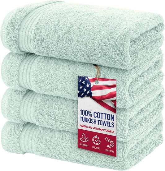 American Veteran Towel, Hand Towels for Bathroom Set of 4, 100% Cotton Turkish Hand Towel Sets, Soft Hand Face Towels, Mint Green Hand Towels
