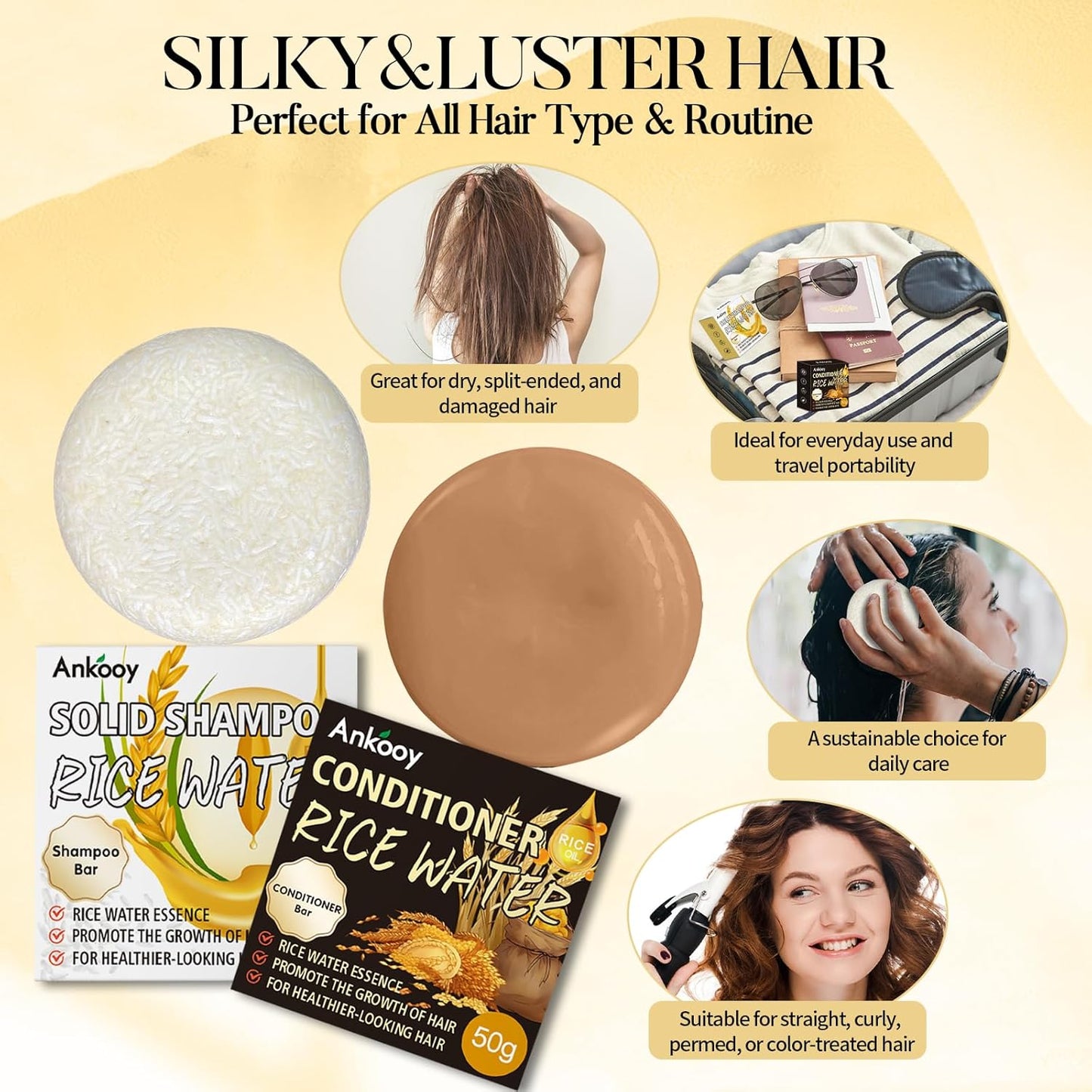 Rice Water Shampoo Bar - Dry Hair Shampoo Soap for Hair Care - Women and Mens Shampoo (Rice Water Conditioner Bar)