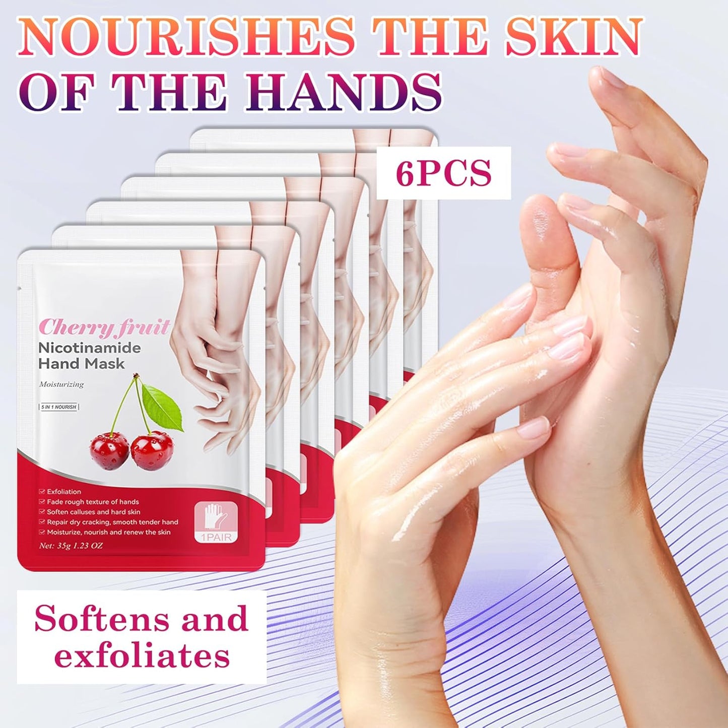 6 Pairs Hand Masks Moisturizing Gloves, Hydrating Hand Mask Moisturizer Gloves Care for Dry Cracked Hands, Smooth Long Lasting Soft Firming Hand Mask Gift Set for Men Women（J