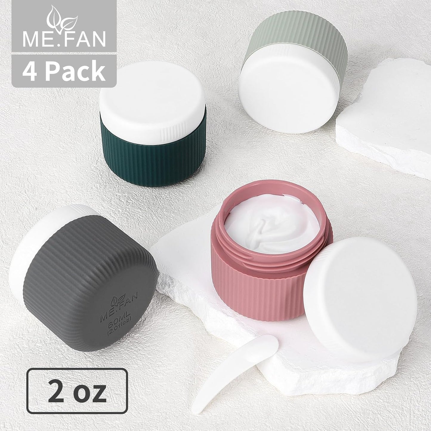 ME.FAN Travel Containers for Toiletries, TSA Approved 2 oz Silicone Cream Jars, Leak-proof Journey Containers, Trip Accessories with Lid for Cosmetic Face Hand Body Cream 4 Pack White Lid Morandi