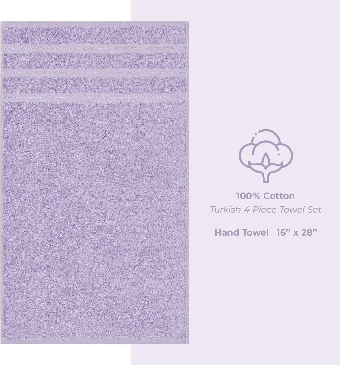 American Soft Linen Luxury Hand Towels for Bathroom, 600 GSM 100% Cotton Turkish 4 Piece Hand Towel Set, 600 GSM Hand Face Towels for Kitchen, Lilac Hand Towels