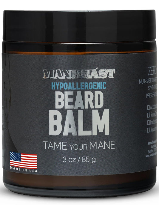 Hypoallergenic All Natural Beard Balm For Men - Lion's Den Scent - Made from Seed-Based Oil, Nut-Free Leave In Beard Conditioner For Men & Mustache Care, Fresh Beards Look, Styling Balm Gifts