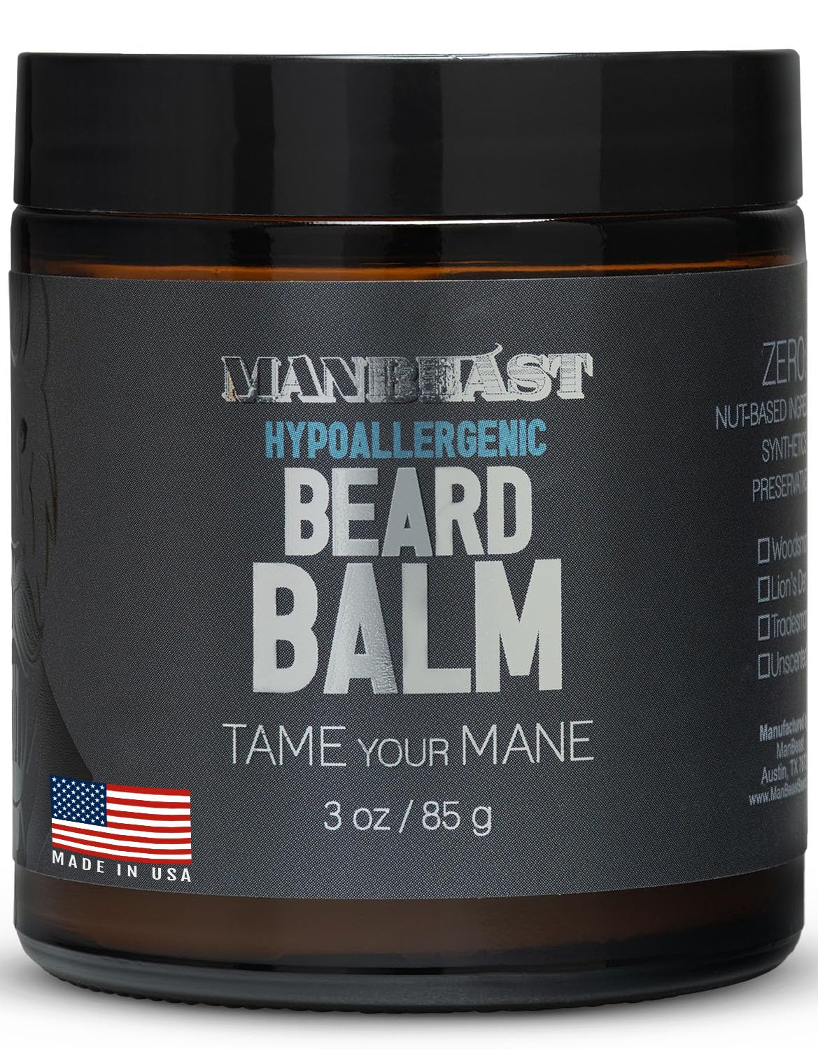 Hypoallergenic All Natural Beard Balm For Men - Woodsman Scent - Made from Seed-Based Oil, Nut-Free Leave In Beard Conditioner For Men & Mustache Care, Fresh Beards Look, Styling Balm Gifts