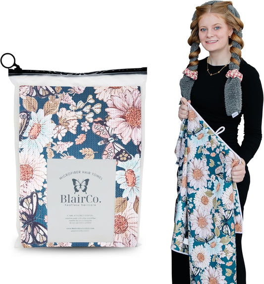 Microfiber Hair Towel Wrap for Women - Anti-Frizz Quick Dry Hair Wrap for Long Hair - Hair Towels for Women, Hair Drying Towel Wrap-Teal Butterfly Floral