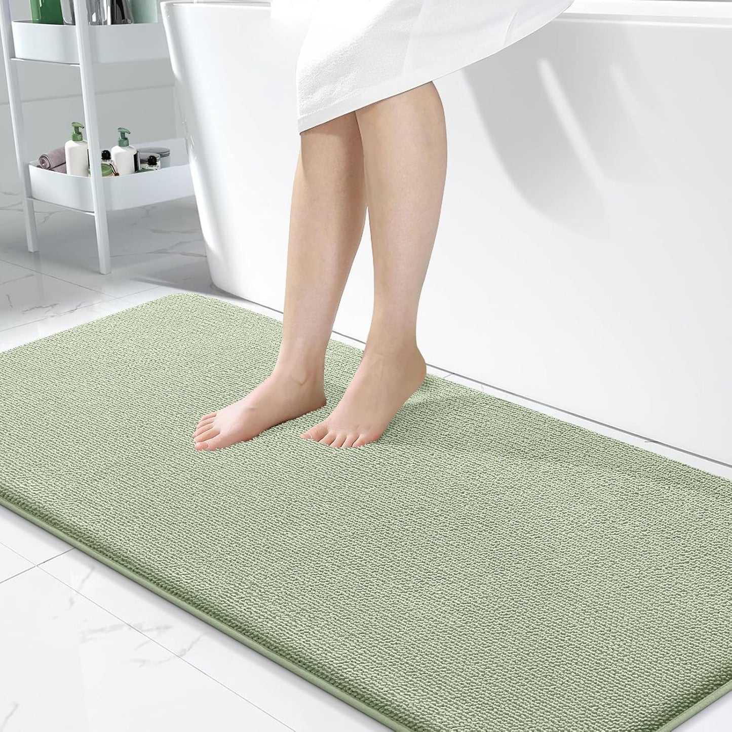 OLANLY Thick Memory Foam Bath Mat Rug 47x24, Extra Soft Absorbent Bathroom Rug, Quick Dry Bath Mats, Non-Slip, Machine Washable Carpet for Bathroom, Tub and Shower, Home Decor Accessories, Sage Green