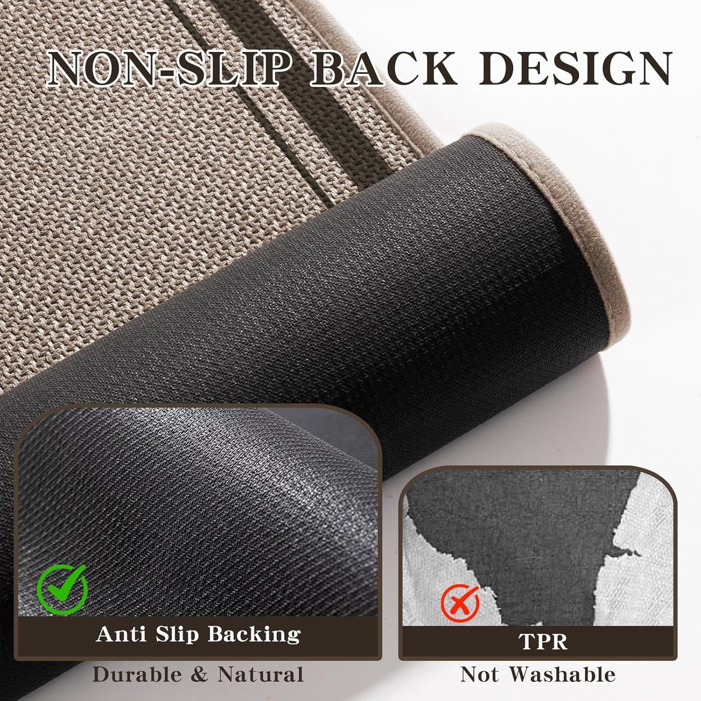 chakme Bathroom Rugs Mat U-Shaped 24x17, Ultra Thin Non Slip Bath Mat Small Quick Dry Absorbent Bath Mat for Bathroom Floor, (Dark Beige, U-24"x17")