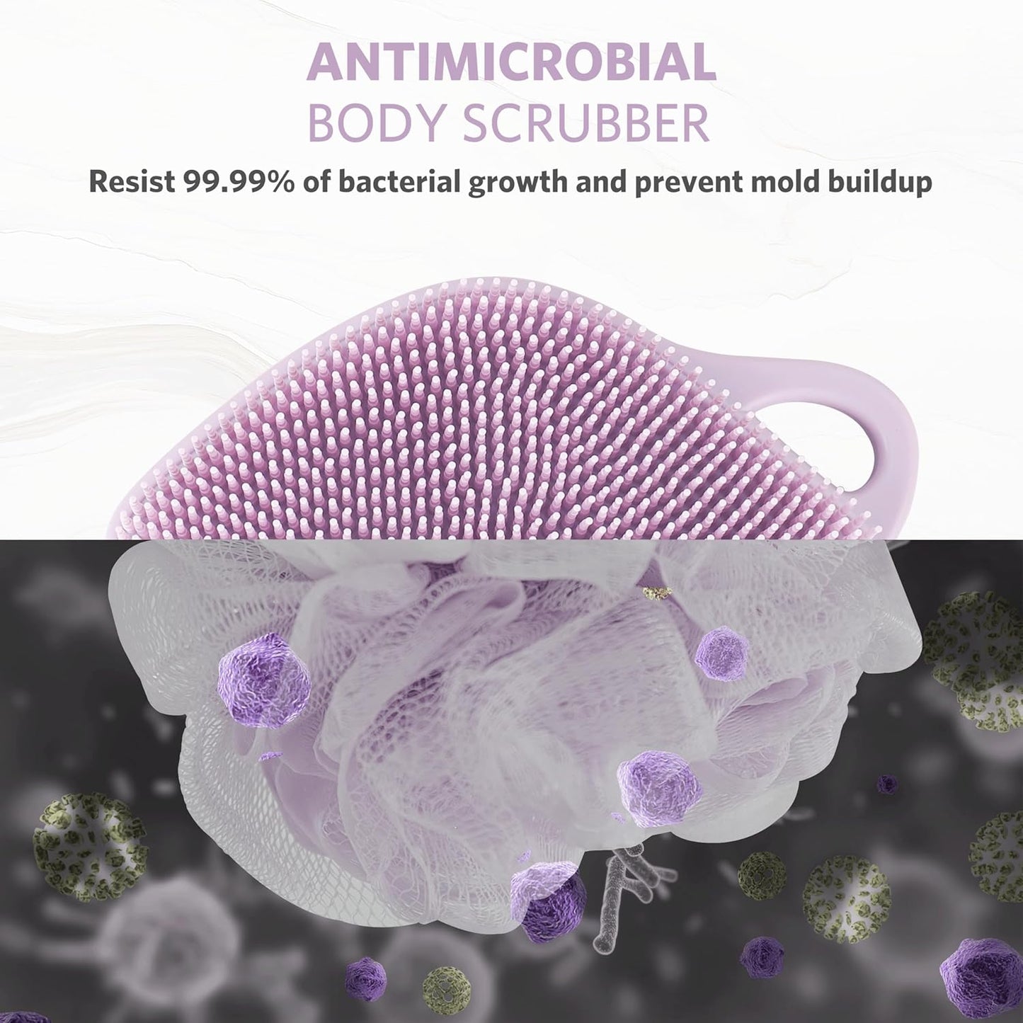 Sndyi Silicone Body Scrubber, Gentle Exfoliating Body Scrubber for Sensitive Skin, Leaf Shaped Shower Scrubber for Body with Lathering Bristles, Silicone Loofah Body Brush for Showering, Purple