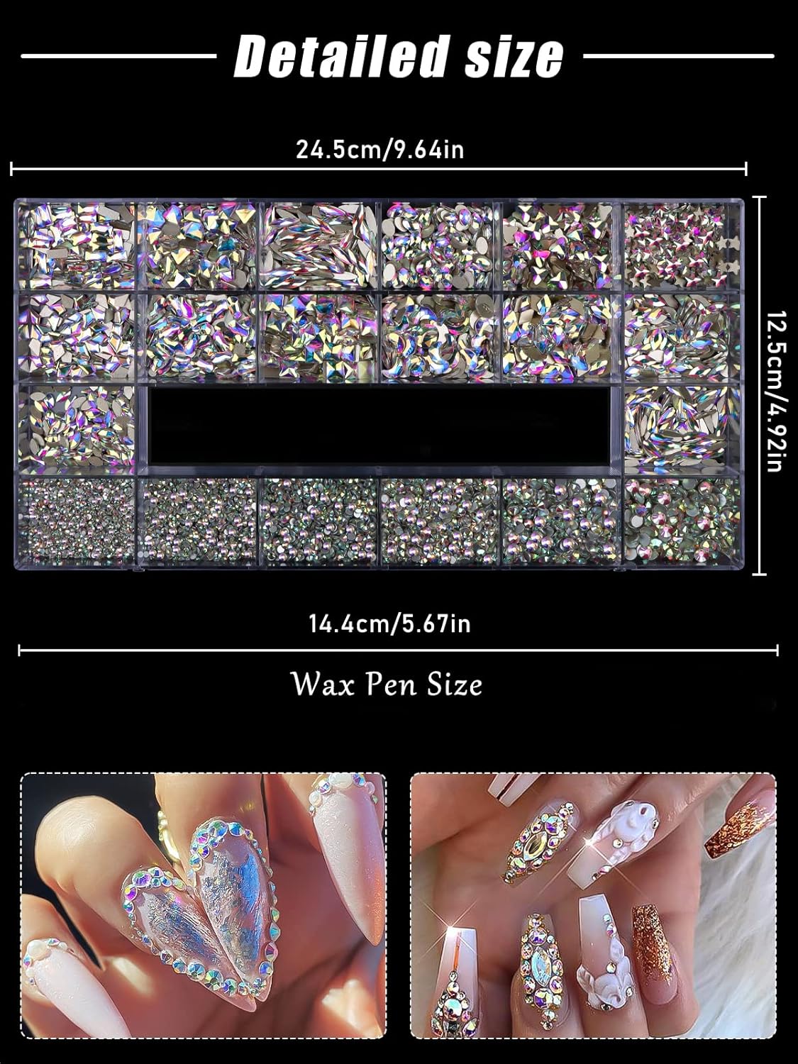 EBANKU Professional 9800 Pcs Mixed Shape Nail Rhinestone Kit with Picker & Dotting Pen for Acrylic Nail Art