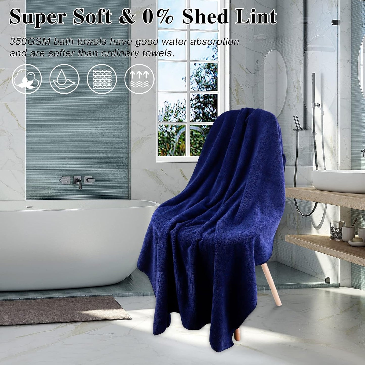 SEISSO Bath Towels 4 Pack Premium Large Towels for Bathroom 35 x 63 Inches Ultra Soft and Quick Dry Luxury Bath Sheet, Lightweight Shower Towel for Fitness, Hotel, Gym, Sauna, Home - Navy Blue