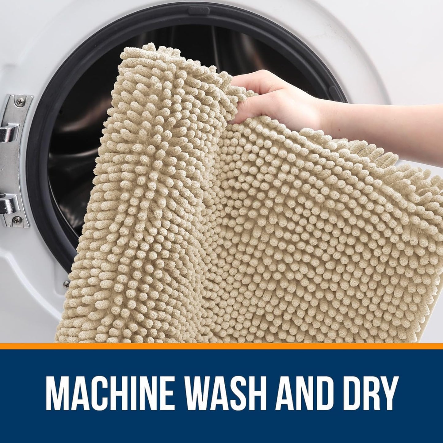 OLANLY Bathroom Rugs 59x20, Extra Soft Absorbent Chenille Bath Rugs, Rubber Backing Quick Dry, Machine Washable Bath Mats for Bathroom Floor, Tub and Shower, Home Decor Accessories, Beige