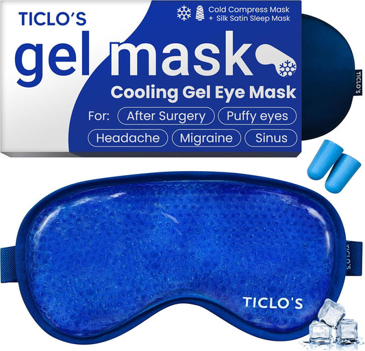 Ticlo's Cooling Eye Mask for Puffy Eyes - Gel Mask for Sleeping, Cold Compress for Dark Circles, Reusable for Migraines, Headaches, and Post-Surgery Recovery, Ice Pack