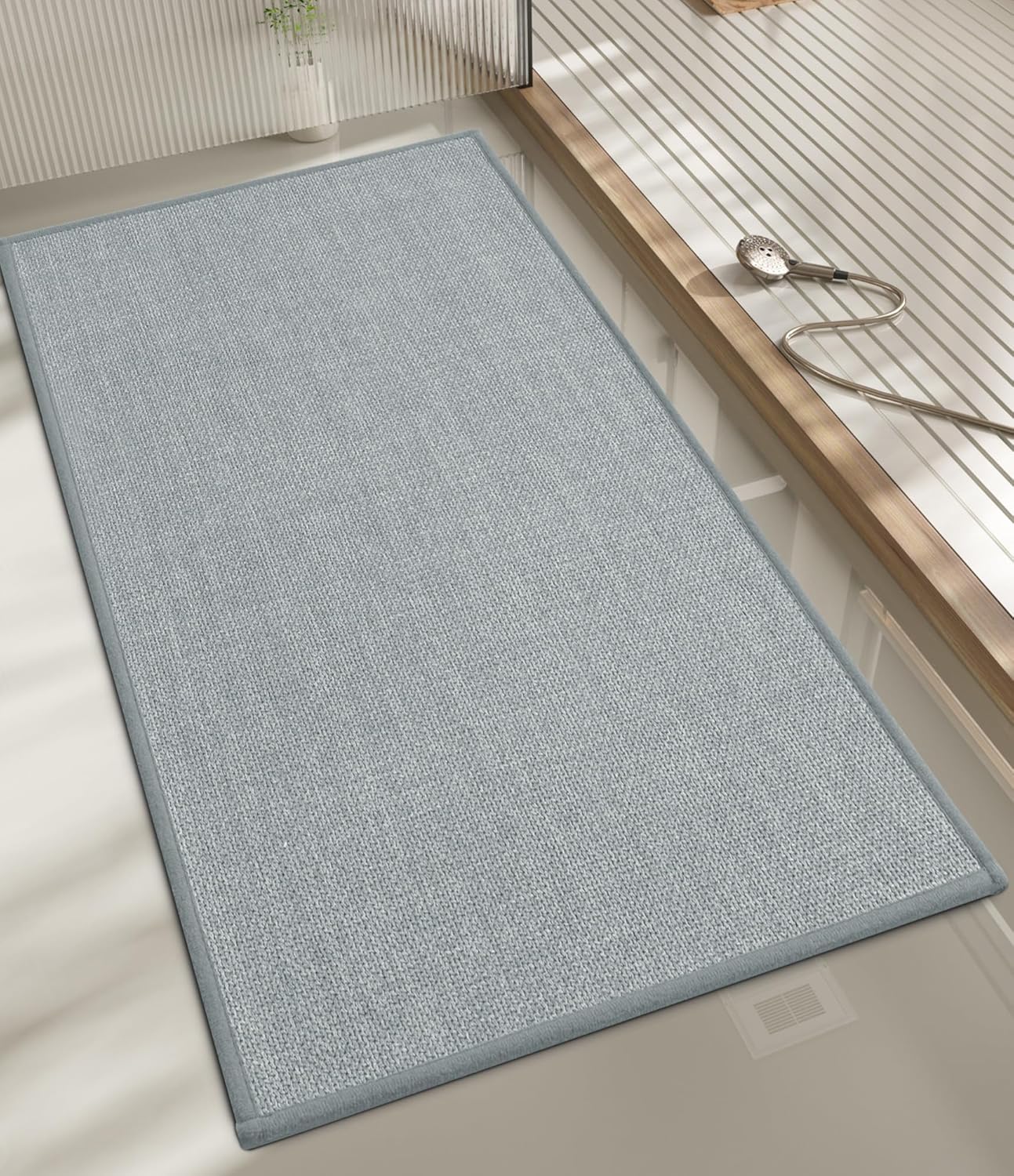 chakme Bathroom Rugs Mat 47x17, Ultra Thin Non Slip Bath Mat Runner Quick Dry Absorbent Bath Mat for Bathroom Floor, (Light Grey, 47"x17")