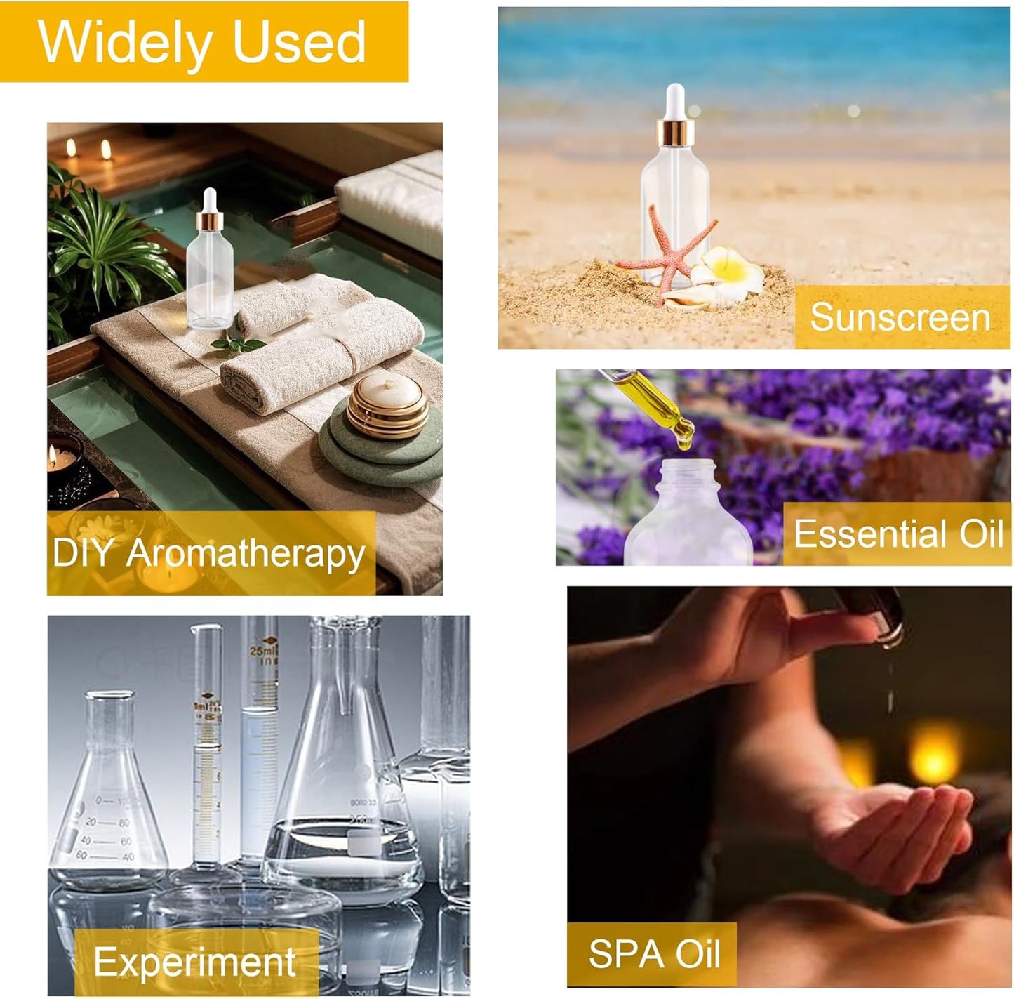 36 Pack 2oz Clear Glass Dropper Bottles, Glass Eye Dropper Bottles for Essential Oils, Perfumes, Laboratory Use (Gold, 2oz-36Pack)