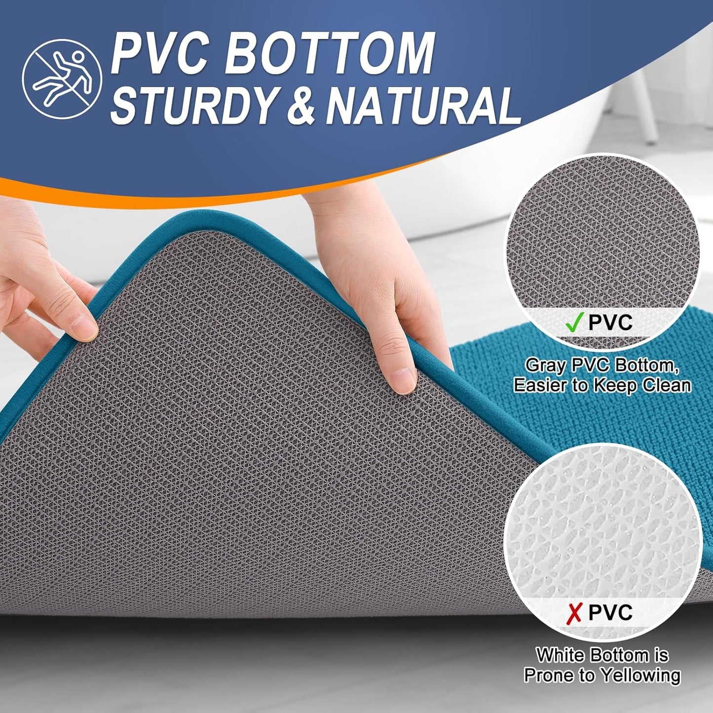 OLANLY Thick Memory Foam Bath Mat Rug 24x16, Extra Soft Absorbent Bathroom Rug, Quick Dry Bath Mat, Non-Slip, Machine Washable Carpet for Bathroom, Tub and Shower, Home Decor Accessories, Peacock Blue