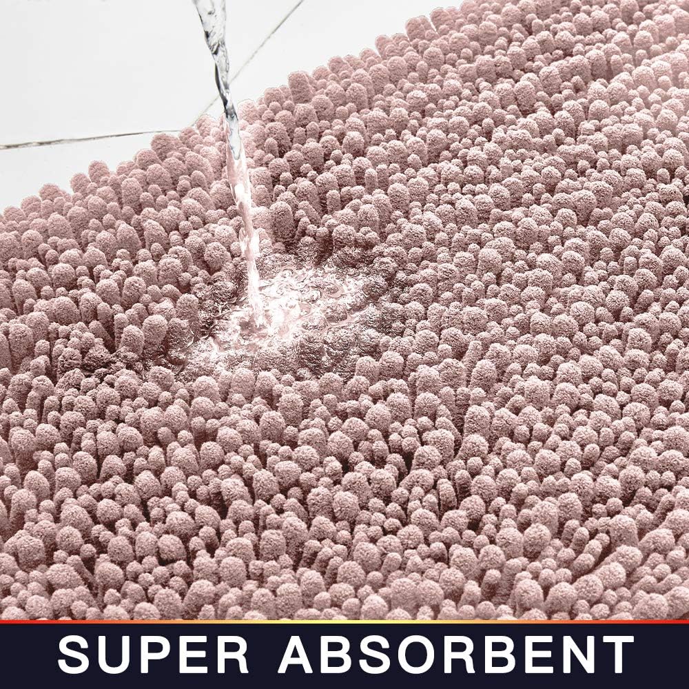 Walensee Bathroom Contour Rug Non Slip Toilet U Shaped Bath Mat (20x24, Dusty Pink) Water Absorbent Super Soft Shaggy Chenille Machine Washable Dry Extra Thick Perfect Absorbant Best Plush Carpet