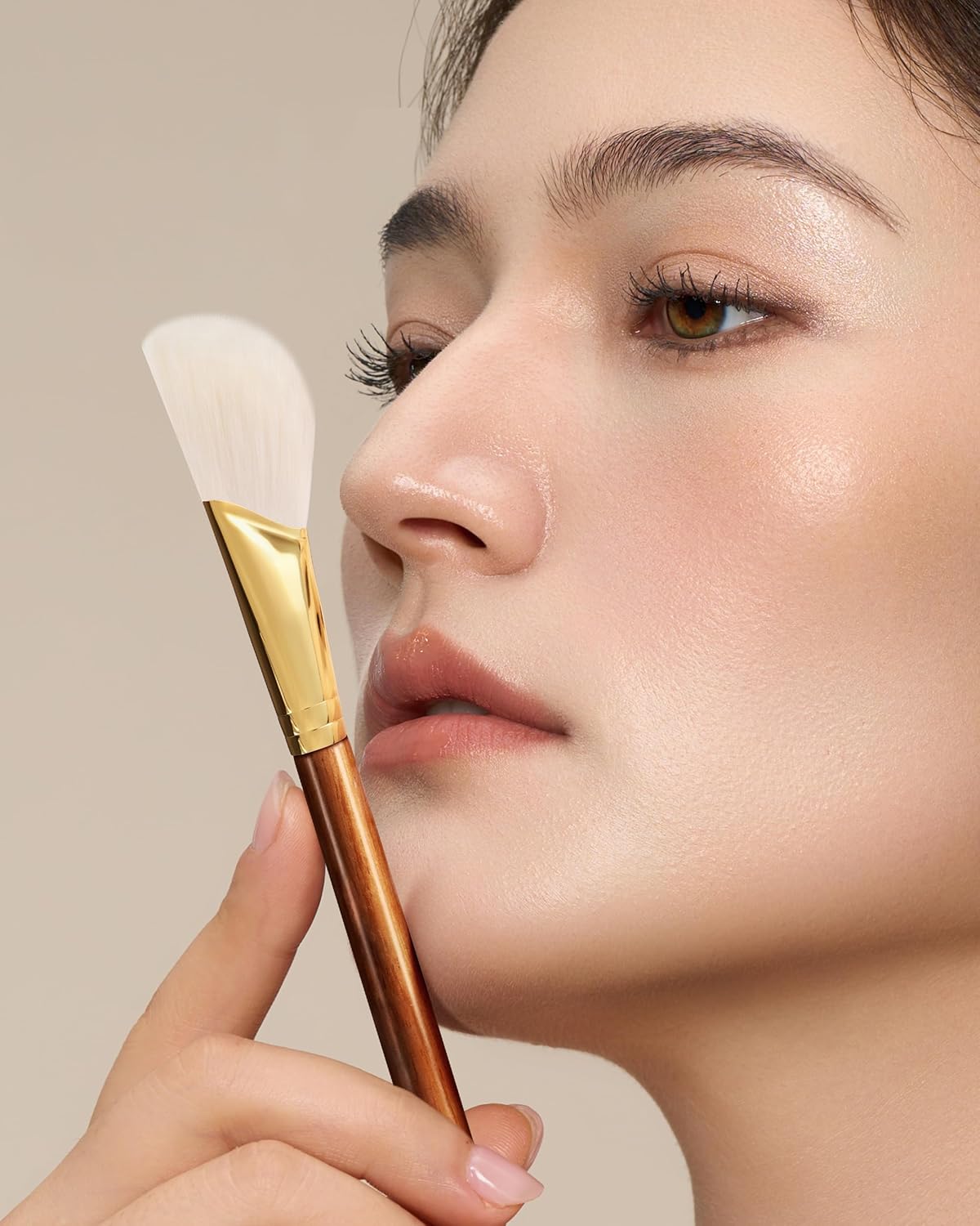 Desert Oak Series Pro Contour Curve Sculptor - Nylon Bristles for Seamless Cream/Liquid/Powder Contouring & Bronzing, Bubinga Handle (CM 207)