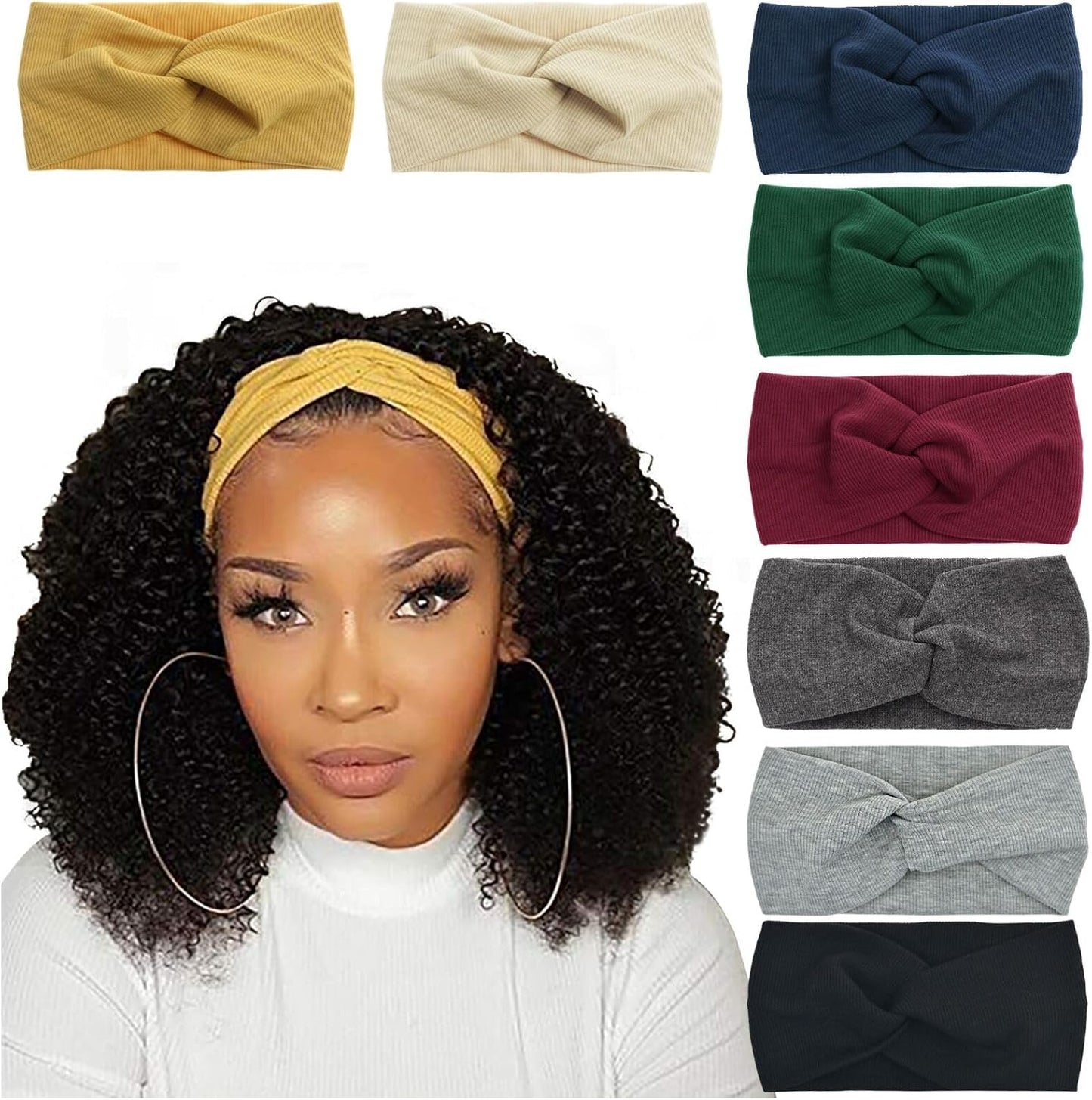 DRESHOW 8 Pack Headbands for Women Yoga Knotted Headbands Elastic Criss Cross Hair Accessories Sports Head Wrap Non Slip
