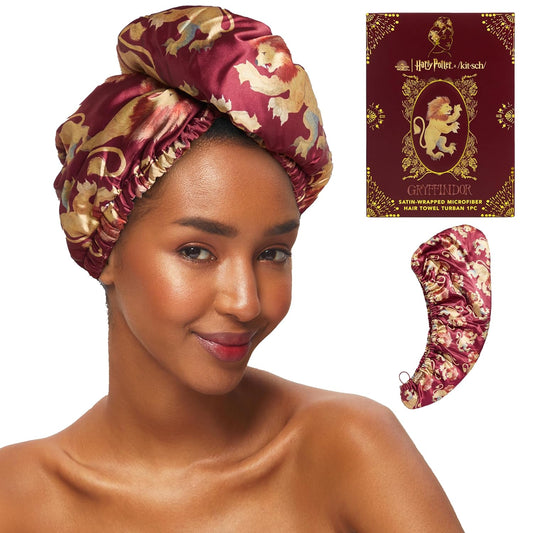 Kitsch Harry Potter x Satin Microfiber Hair Towel Wrap for Women - Super Absorbent, Quick Dry, Anti-Frizz, for Long & Short Hairs, Turbans for Women, Hair Wrap - Gryffindor