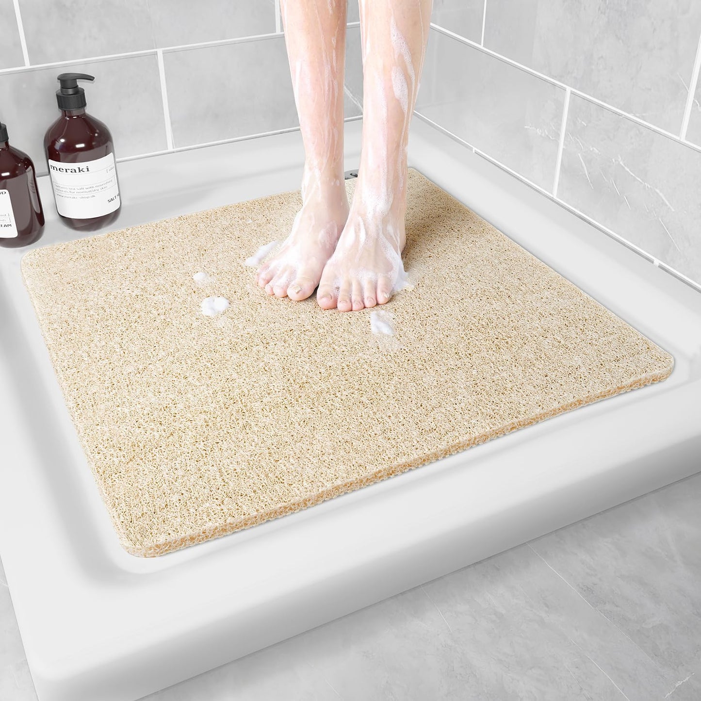 Non Slip Shower Mat, Anti Slip Bath Mat, Quick Drying Bath Tub Mats, Foot Scrubber Mat, Anti Slip Mat for Tub, Floor, Bathroom, Home, Kitchen, Hotel (Beige 24”x24”)