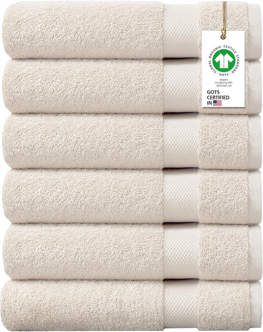 Delara 100% Organic Cotton Towels 650 GSM Plush Feather Touch Quick Dry Hand Towel, Pack of 6 GOTS Certified, Oeko-Tex Green Certified, Organic Cotton Hand Towel, 20"X30"