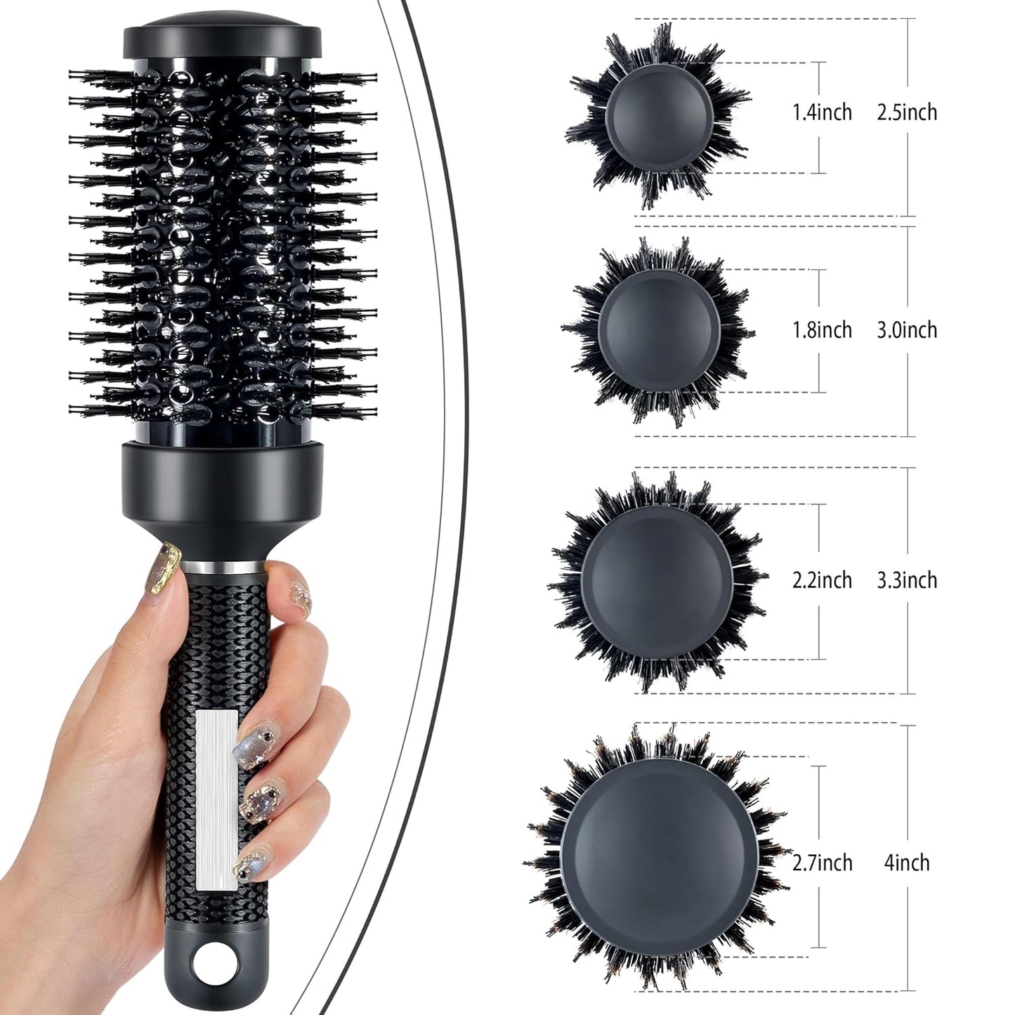 SIMPOR Round Brush, Nano Thermal Ceramic & Ionic Tech Round Barrel Hair Brush with Boar Bristles, Roller for Blow Drying (Black, 2.4 Inch, Barrel 1.3 inch, 32mm)