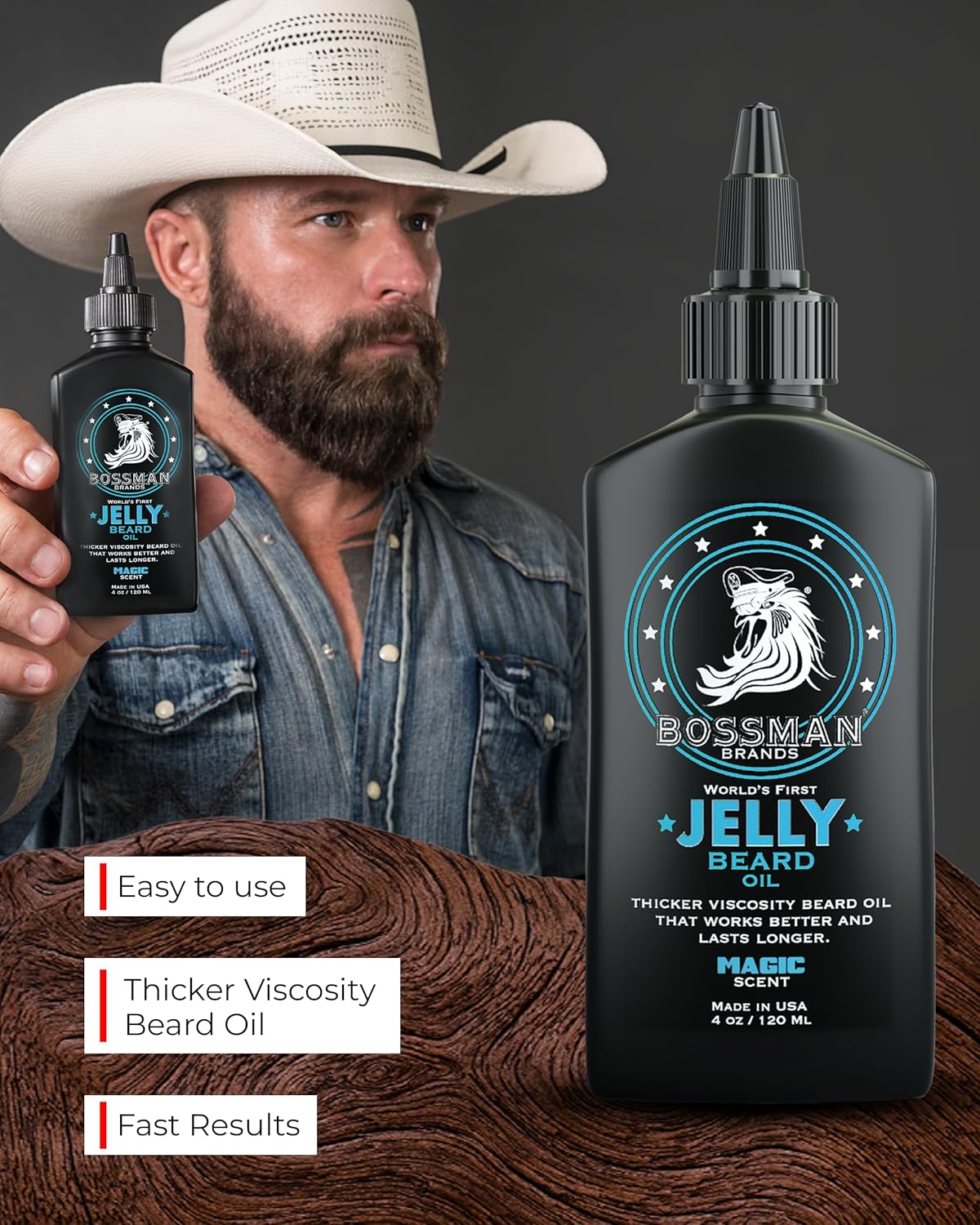 Bossman Jelly Beard Oil for Men (4 oz, Magic Scent) – Softens, Moisturizes & Conditions with Natural Ingredients
