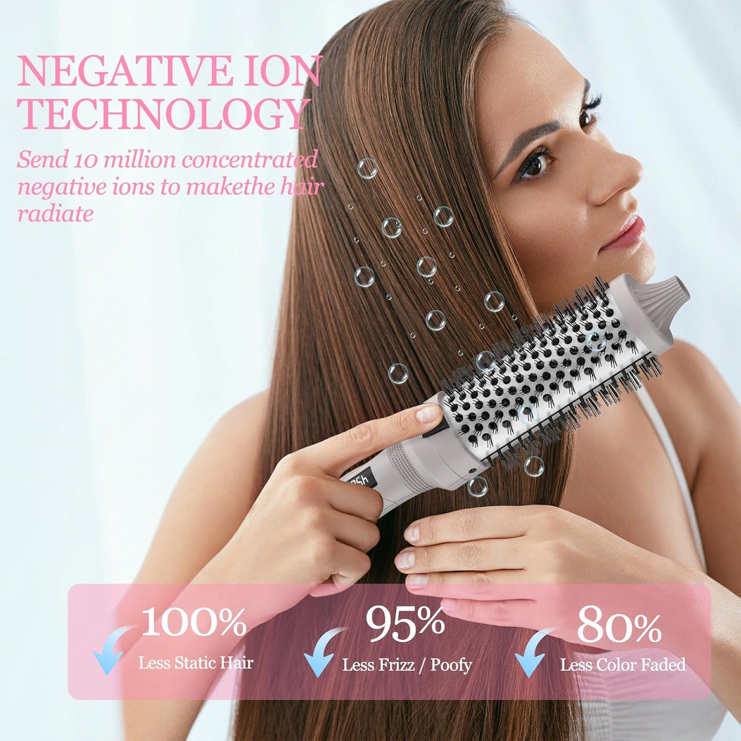 K&K 1 1/2 Inch Ceramic Tourmaline Ionic Heated Round Brush Curling Brush Creates Blowout Look -Creates Root Volume & Loose Curls Volume Curls Dual Voltage Hair Styling Tool (Silvery, 1.5 Inch)