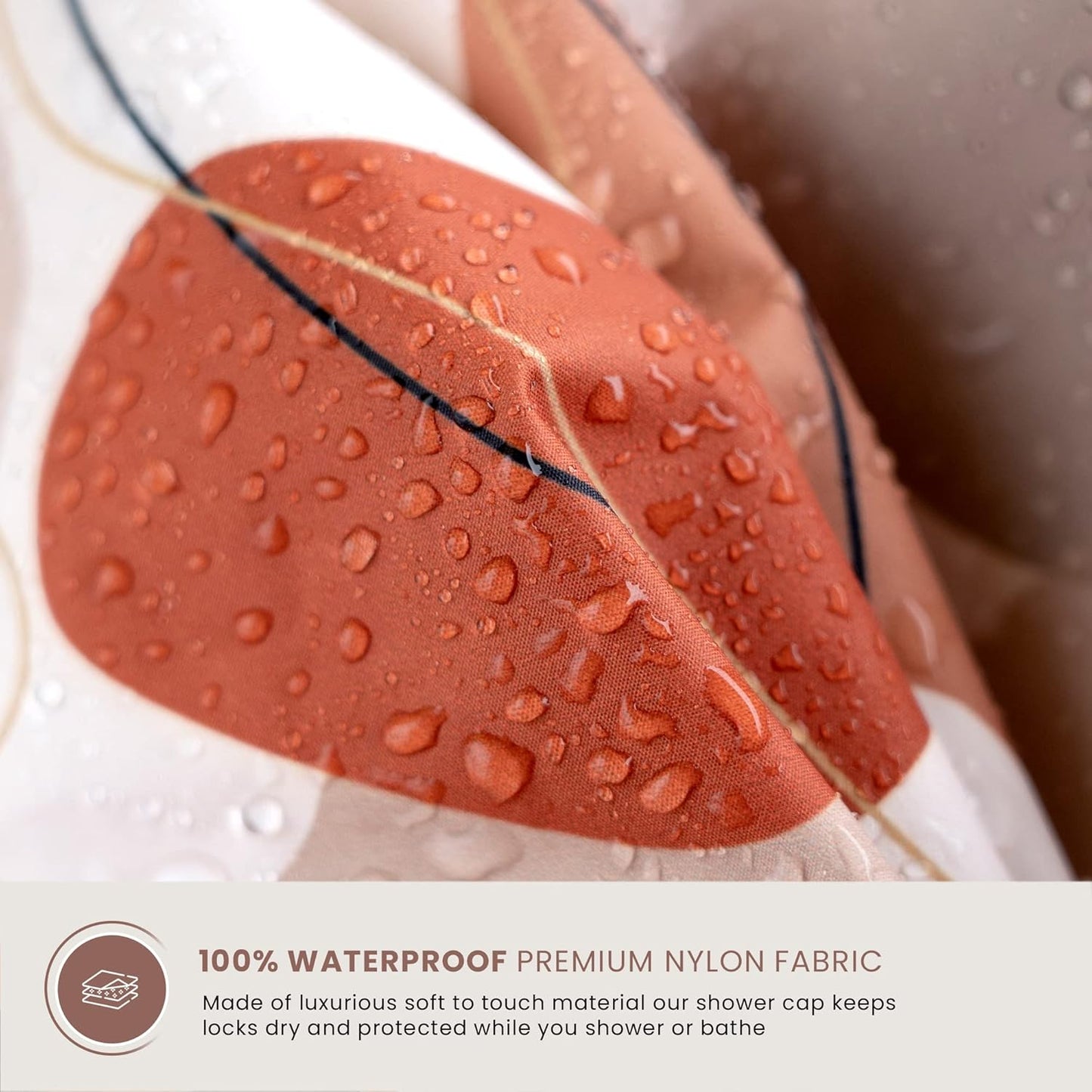 Shower Cap for Women Reusable Waterproof – Leakproof, Nonslip Hair Cap for Shower w/Comfy Flexiband – Soft, Breathable Shower Caps for Women – Shower Cap by SMPL OBJECTS (Shapes of beige)