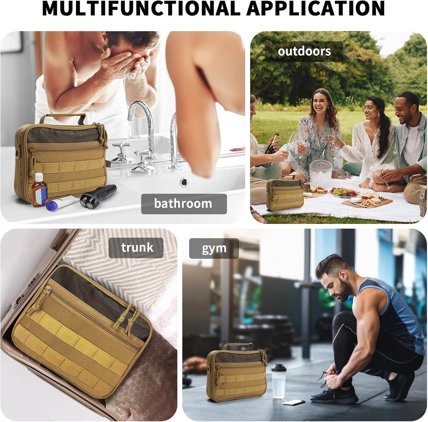 SMONT Toiletry Bag for Men Travel Toiletry Organizer Dopp Kit Travel Organizer Toiletries Tactical Bag Shaving Hygiene Bag Bathroom Hanging Men's Toiletry Bag for Short Trips Brown