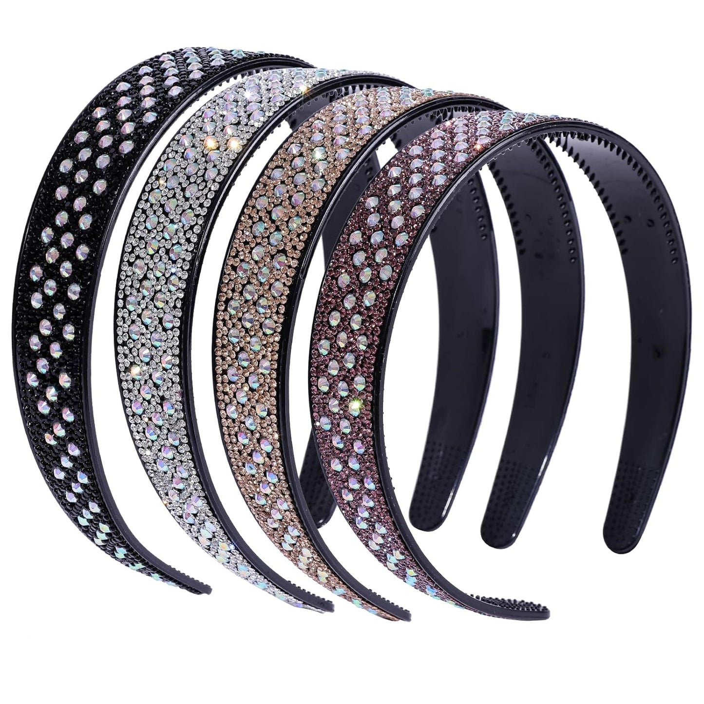 Rhinestone Headbands for Women Crystal Sparkly Headband Fashion Teeth Comb Hairbands Non Slip Hair Hoop Bling Hair Accessories for Girls Ladies with 4PCS