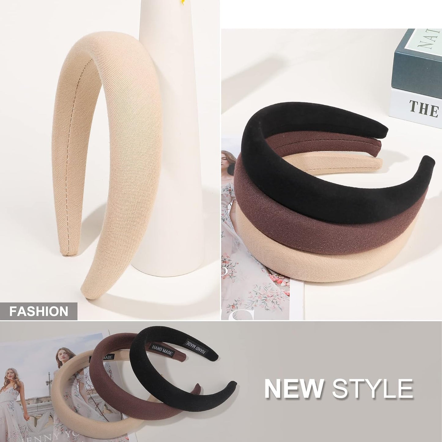 Ivyu Padded Headbands for Women- 3 Pcs Diademas Para Mujer De Moda Fashion Headband Hair Bands Neutral Puffy Headband