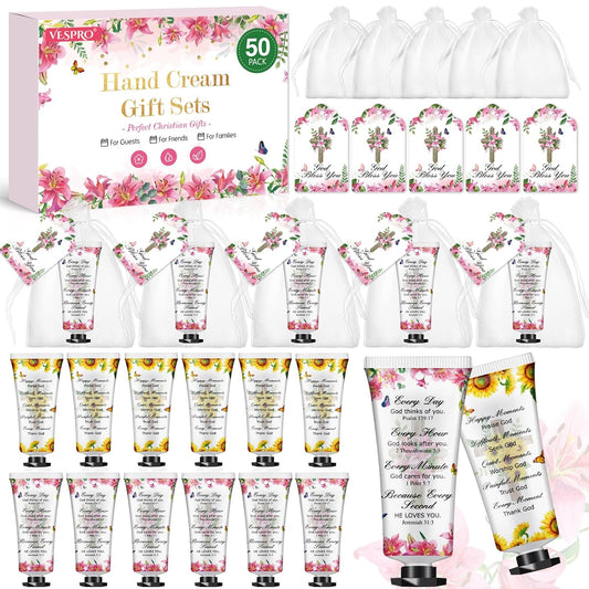 50 Sets Christian Hand Cream Gifts, Christian Gifts for Women, Bible Hand Lotion for Christian Party Favors with Prayer Cards, Bible Verse Prayers Religious Gifts for Women, Birthday Graduation Gifts
