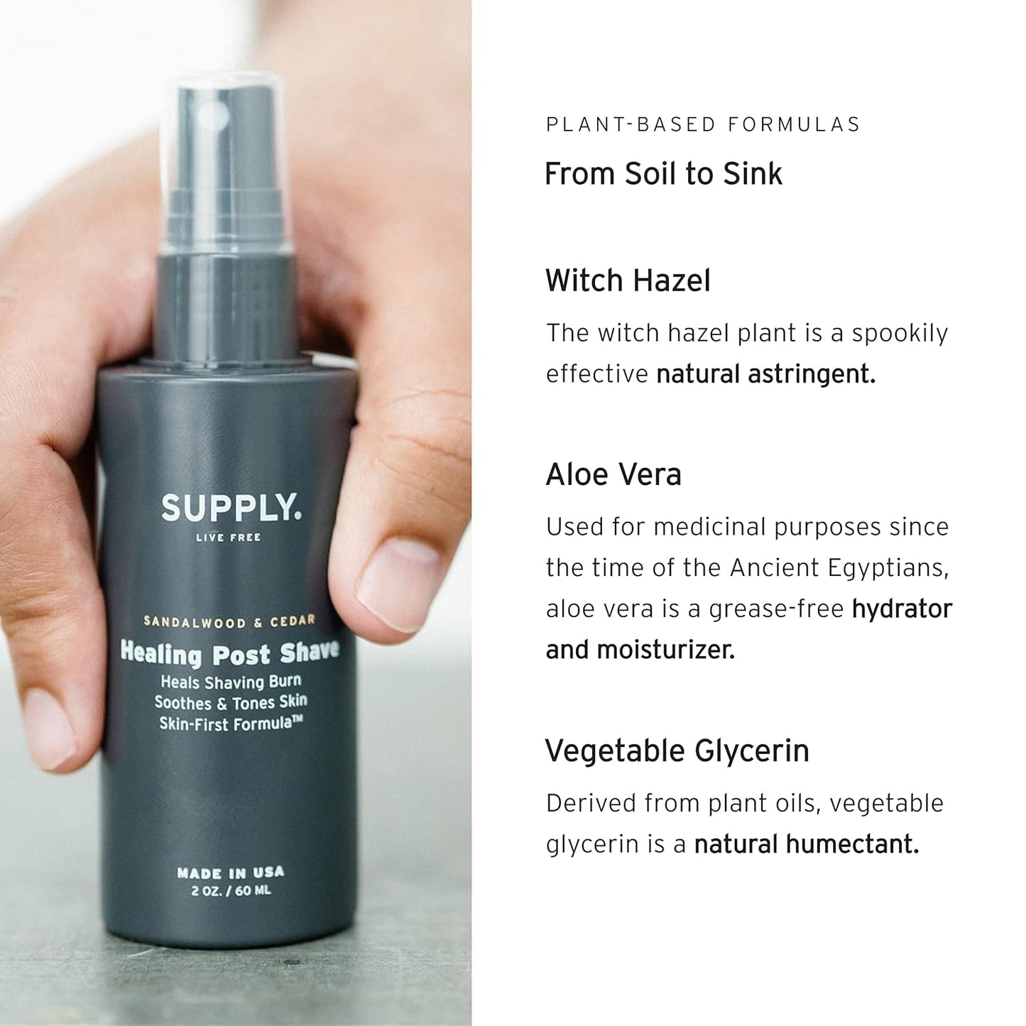 SUPPLY Healing Post Shave- Juniper and Bergamot After Shave- Alcohol- Free Soothing Formula for Men- Nourishes, Soothes and Boost Cell Repair- for Sensitive and Acne-Prone Skin- 2 oz. Bottle