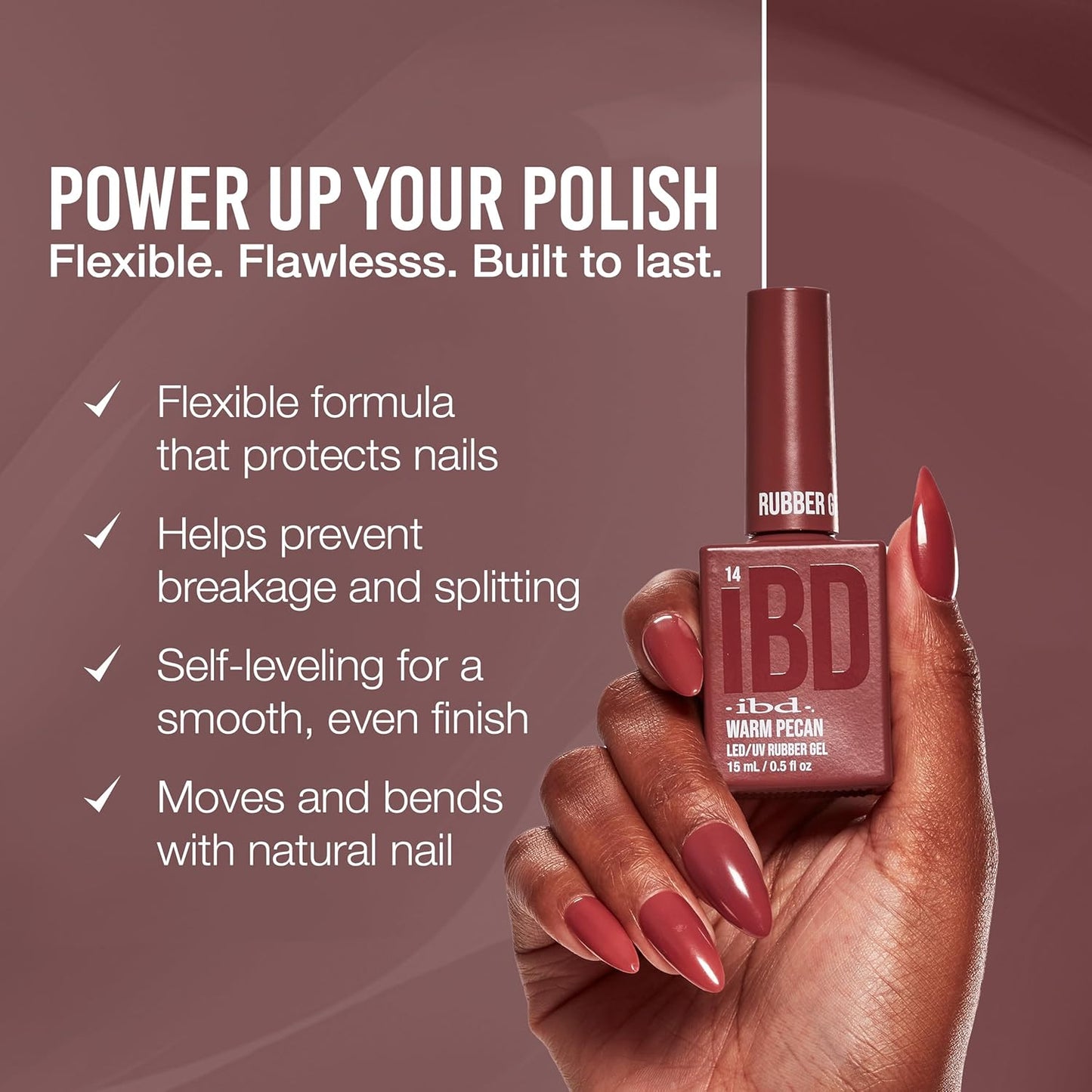 IBD Rubber Gel Polish - Warm Pecan, LED/UV Soak Off Builder Gel for Nails, Strengthening Base Coat for Nail Polish & Extensions, 0.5 fl oz