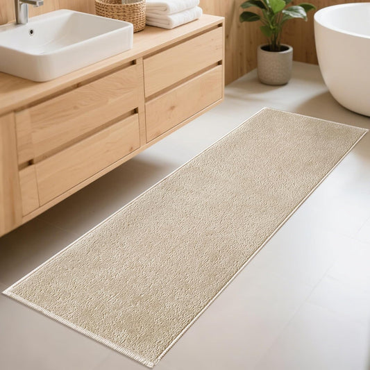 Bathroom Runner Rugs, Thin Absorbent Non-Slip Bath Mat, Quick Dry Low Pile Mats for Bathroom Floor Front of Bathtub,Shower Room,Sink,20"×47",Light Coffee