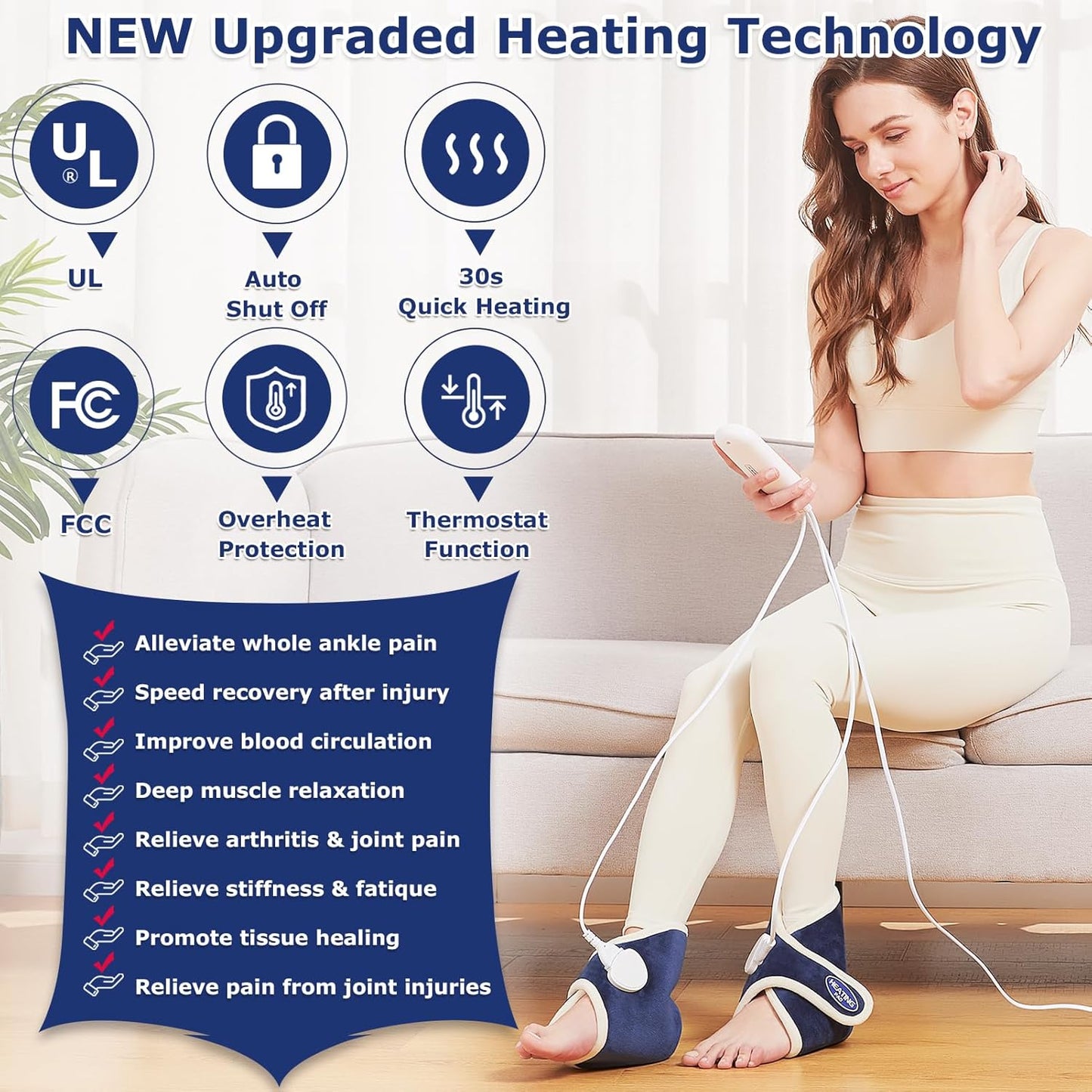 CAMECO 2 Packs Ankle Heating Pads for Achilles Tendonitis, Foot Heating Pad for Feet Neuropathy, Heated Ankle Wraps Braces for Arthritis Pain Relief, Heel Heat Pad for Ankle Sprain, 86℉-158℉ Temp