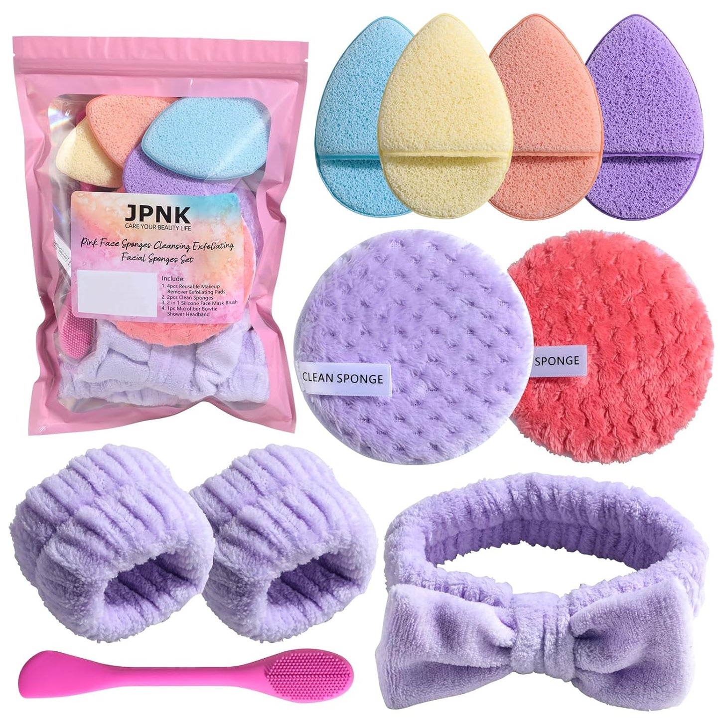 JPNK Face Sponges Cleansing Exfoliating Facial Sponges for Facial Mask Tools Removing and Makeup Remover Pads Set (Pink)