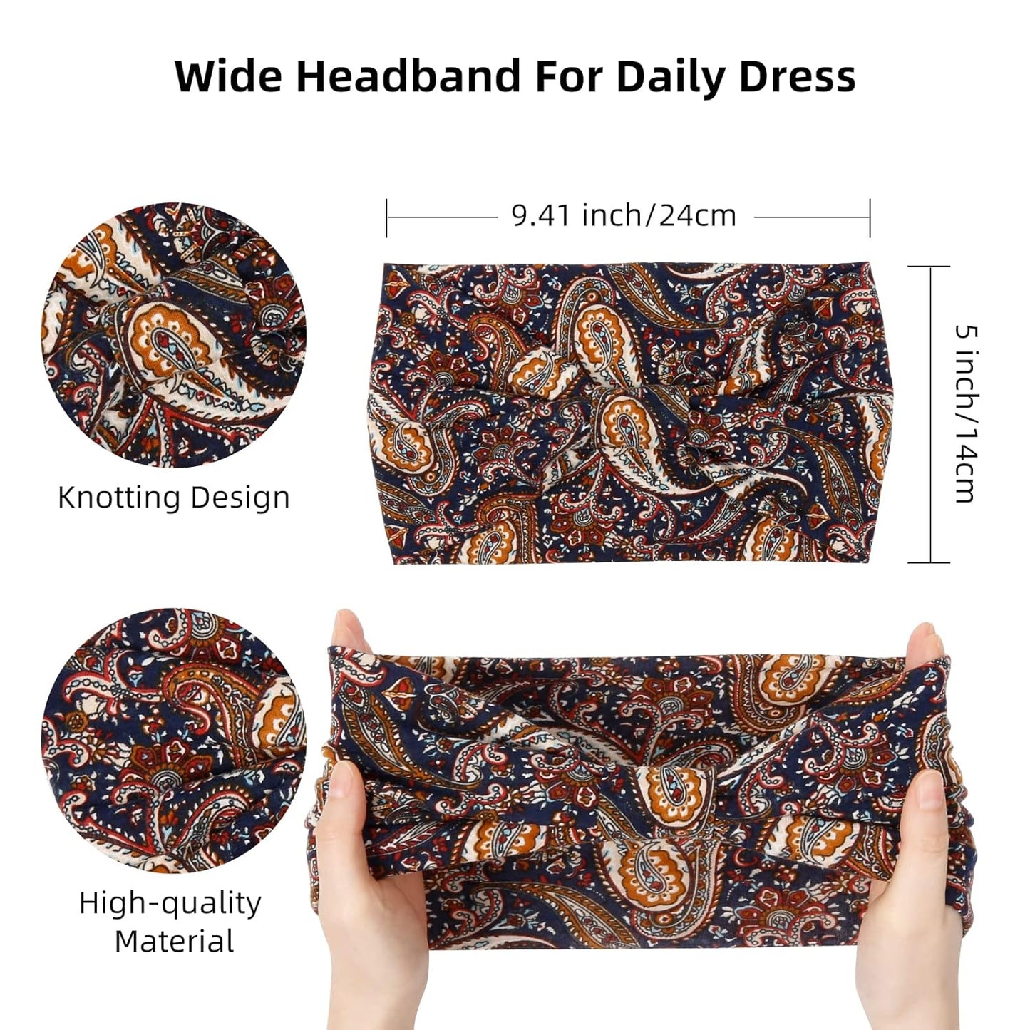 Wide Headbands for Women Black Stylish Head Wraps Boho Bandeau Thick Hairbands Large No Slip African Sport Yoga Workout Turban Headband Hair Accessories (Pack of 4)