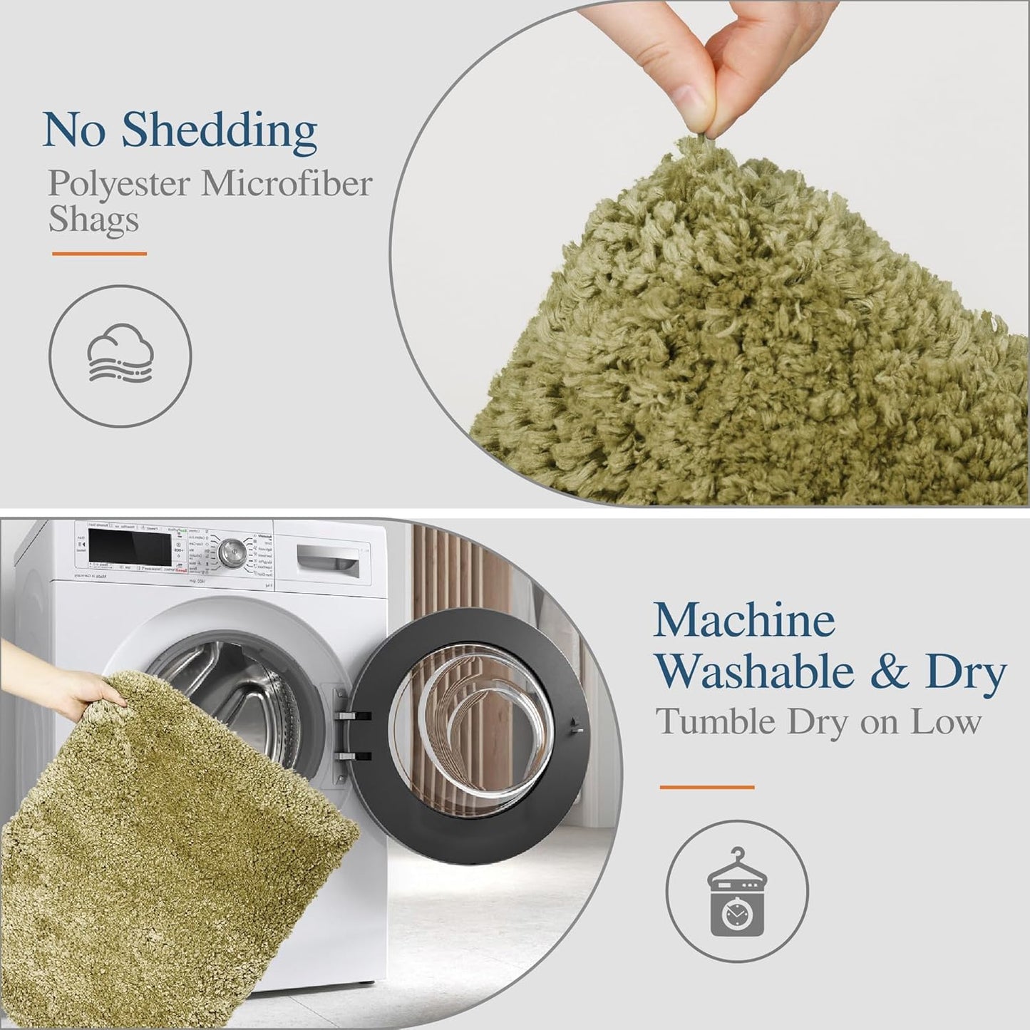 Walensee Bath Rug - Non Slip, Soft Microfiber Shaggy Bath Mat (20 x 32, Olive Green) Water Absorbent, Machine Washable, Thick Plush Shower Mat