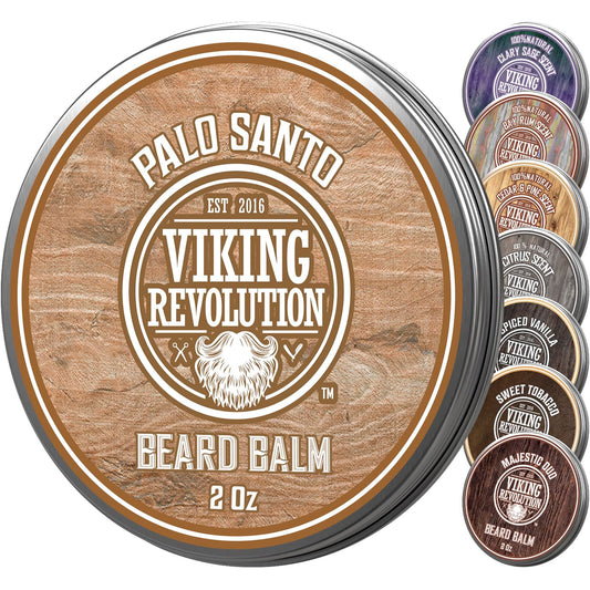 Viking Revolution Palo Santo Beard Balm for Men - Beards Butter for Men with Argan Oil and Jojoba Oil - Beard Softener and Moisturizer for Mens Beards Styling Balm (1 Pack, 2oz)