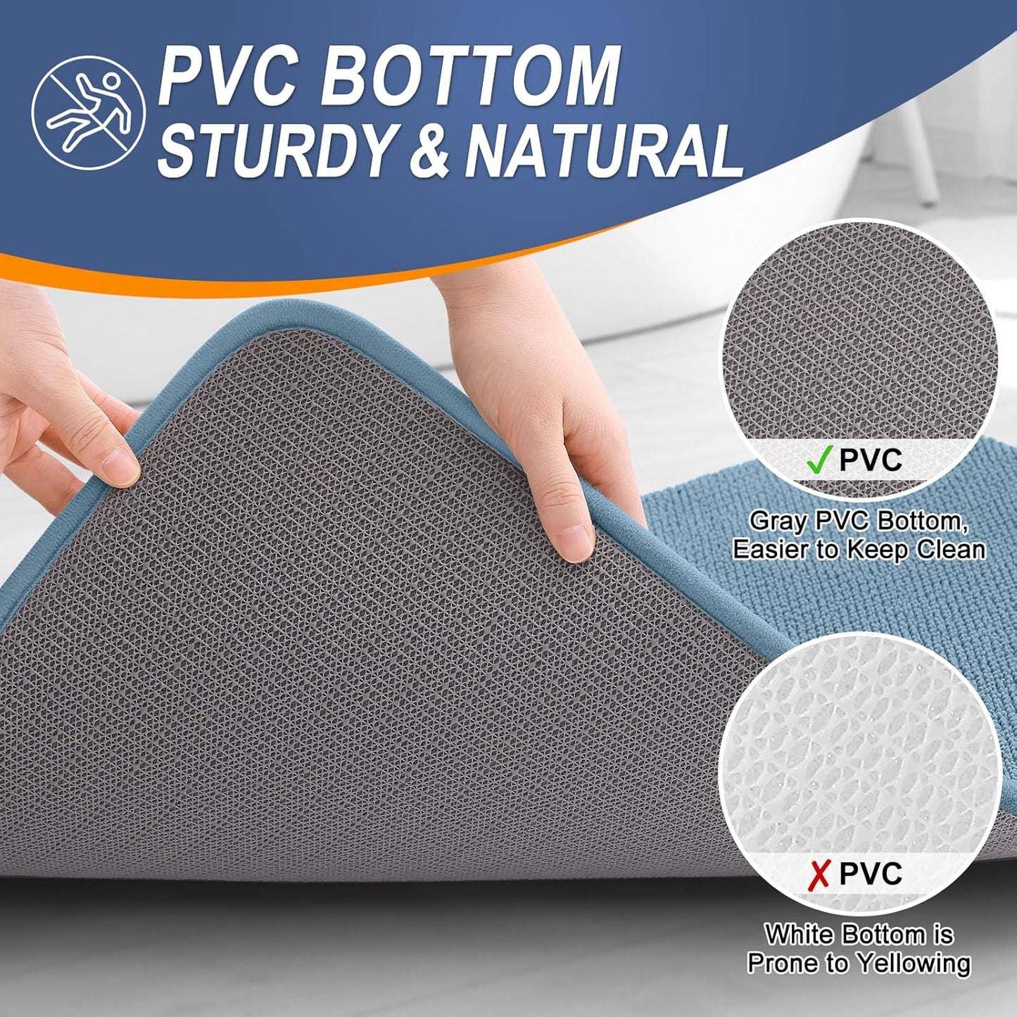 OLANLY Thick Memory Foam Bath Mat Rug 30x20, Extra Soft Absorbent Bathroom Rug, Quick Dry Bath Mats, Non-Slip, Machine Washable Carpet for Bathroom, Tub and Shower, Home Decor Accessories, Airy Blue