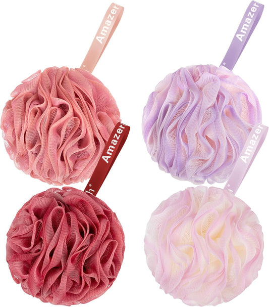AmazerBath Loofah Sponge 60g/Piece, Exfoliating Bath Sponge Body Scrubber - Loofa Set of 4 - SunsetBerry Colors, Medium