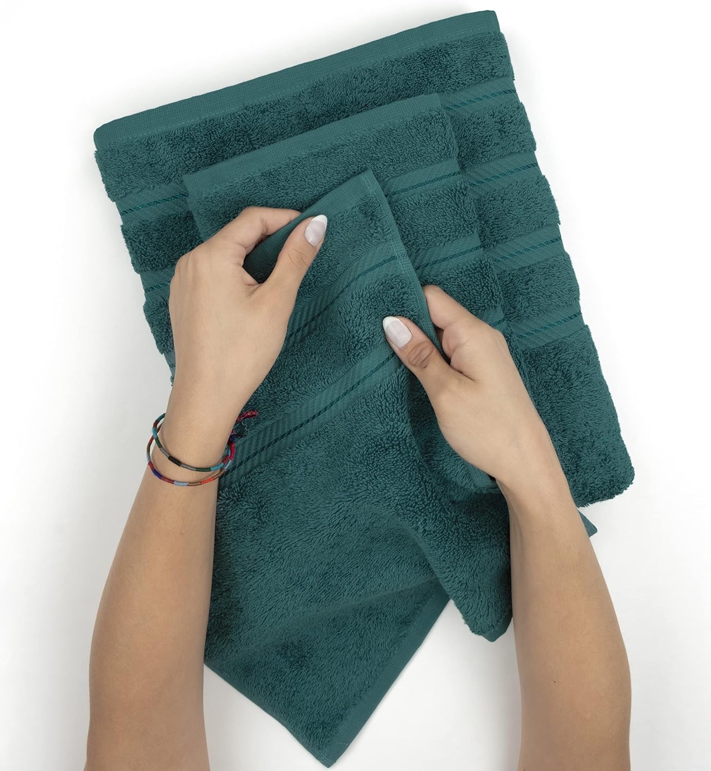 American Soft Linen Luxury 6 Piece Towel Set, 2 Bath Towels 2 Hand Towel 2 Washcloths, 600 GSM 100% Cotton Turkish Towels for Bathroom, Teal Towel Sets
